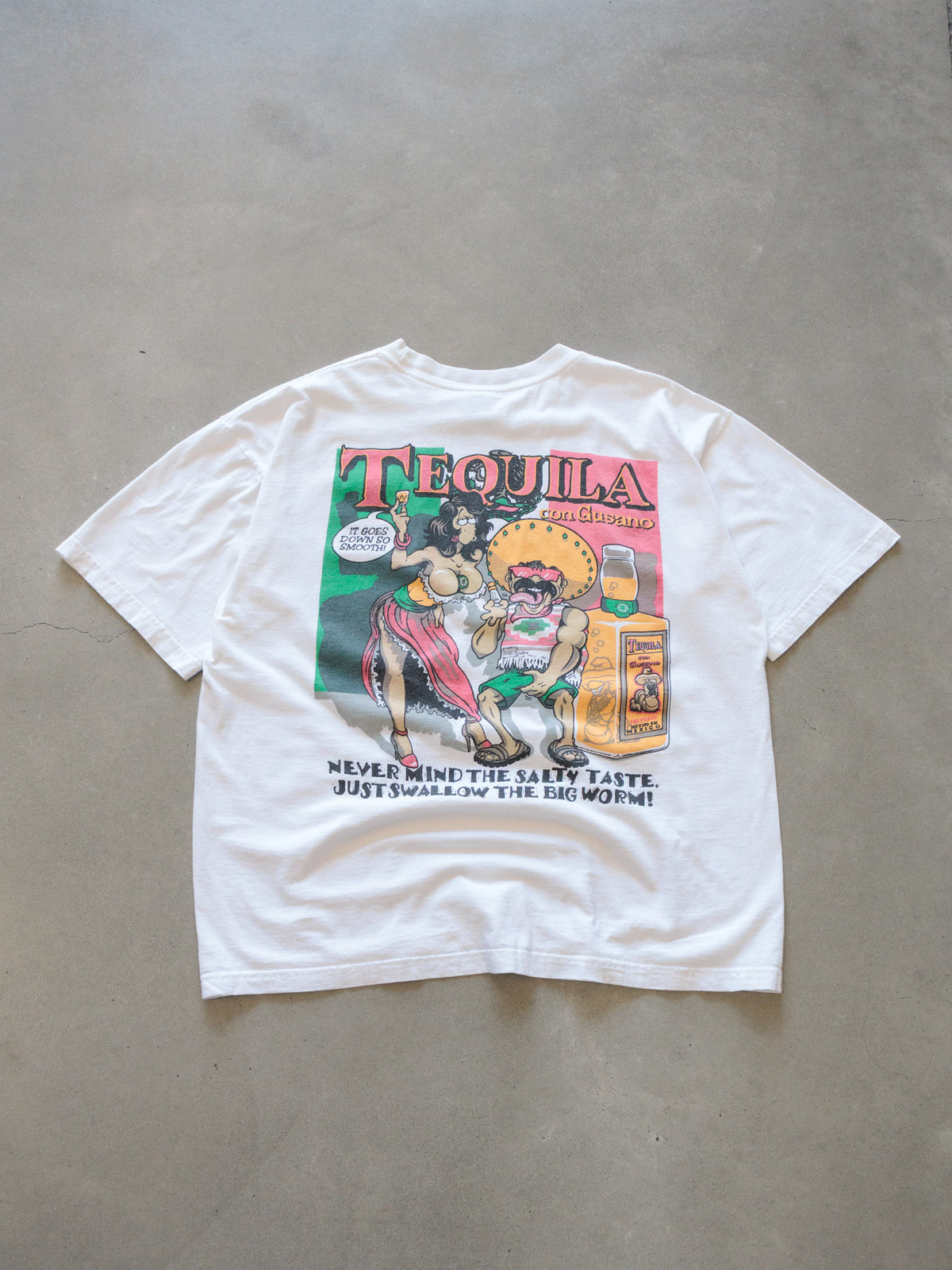 Vintage 90s White Ensenada Mexico Tequila Slogan Tee (XL)