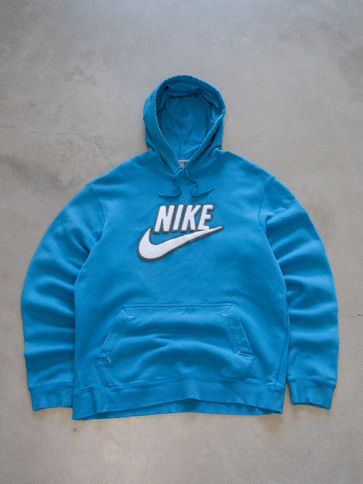 Vintage Blue Nike Chenille Spell Out Hoodie (L)
