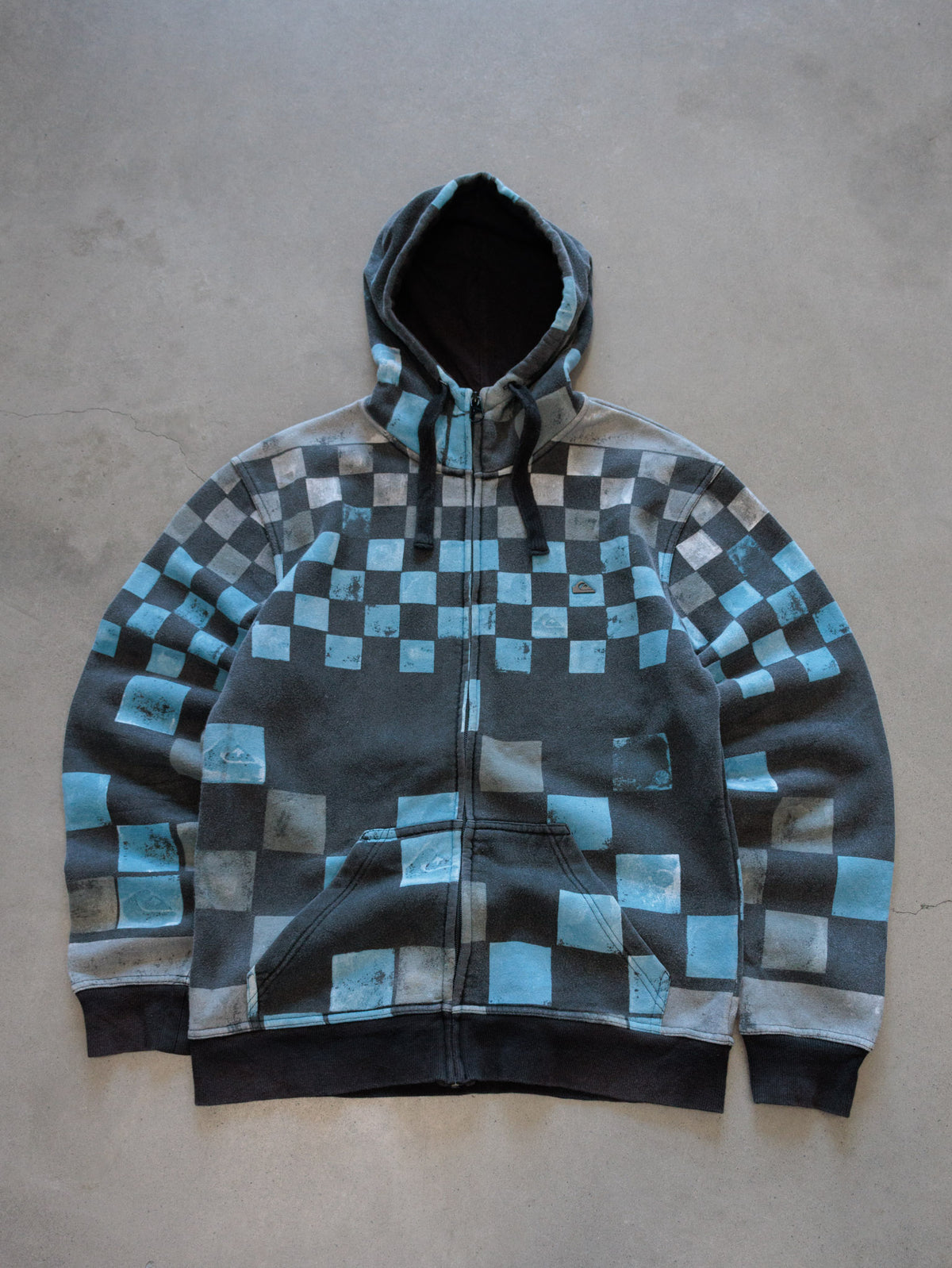 Vintage 00s Blue Checkered Quiksilver Full Zip Hoodie (L)