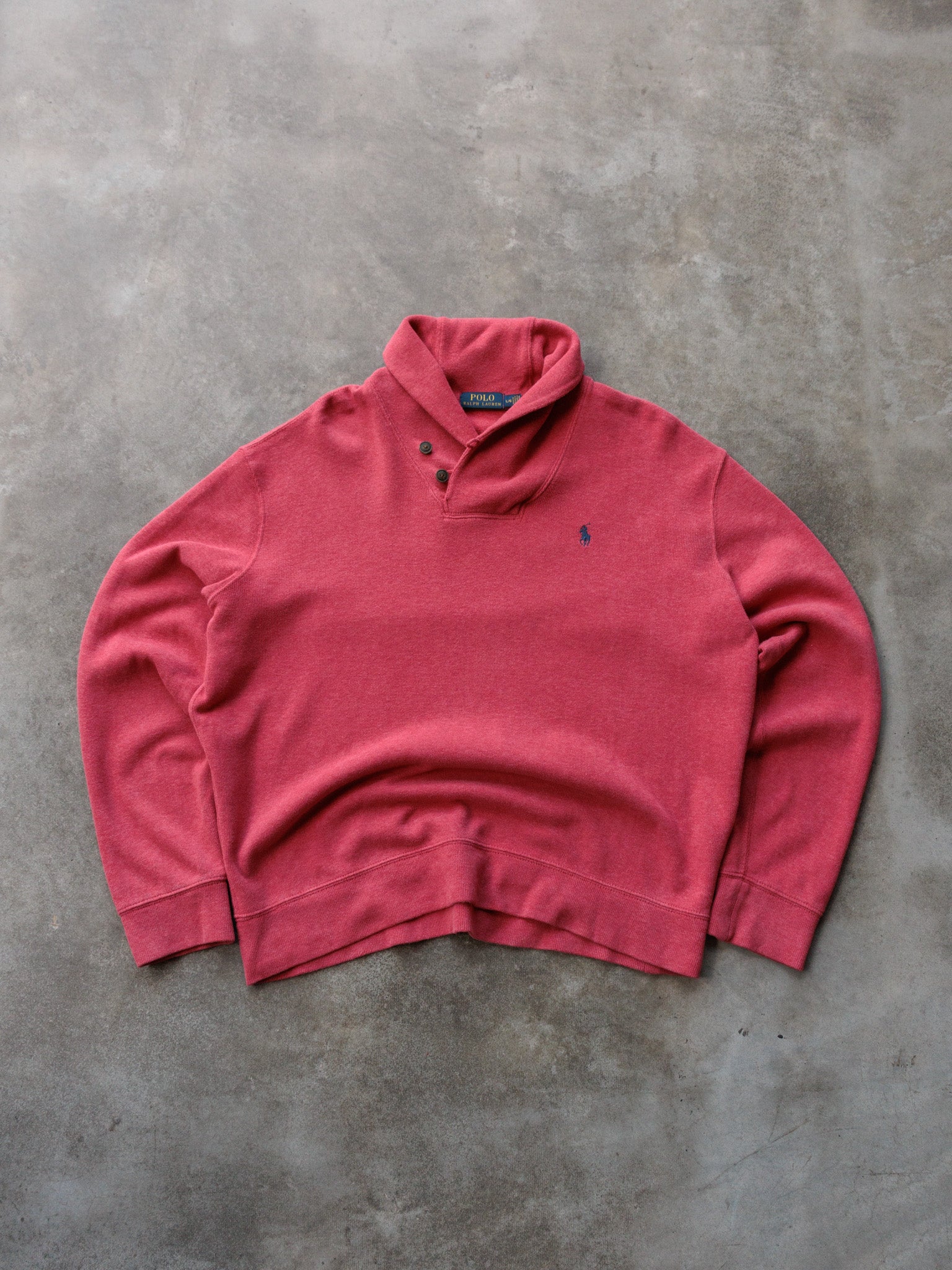 Vintage Red Polo Ralph Lauren Shawl Neck Knit Sweater (L)