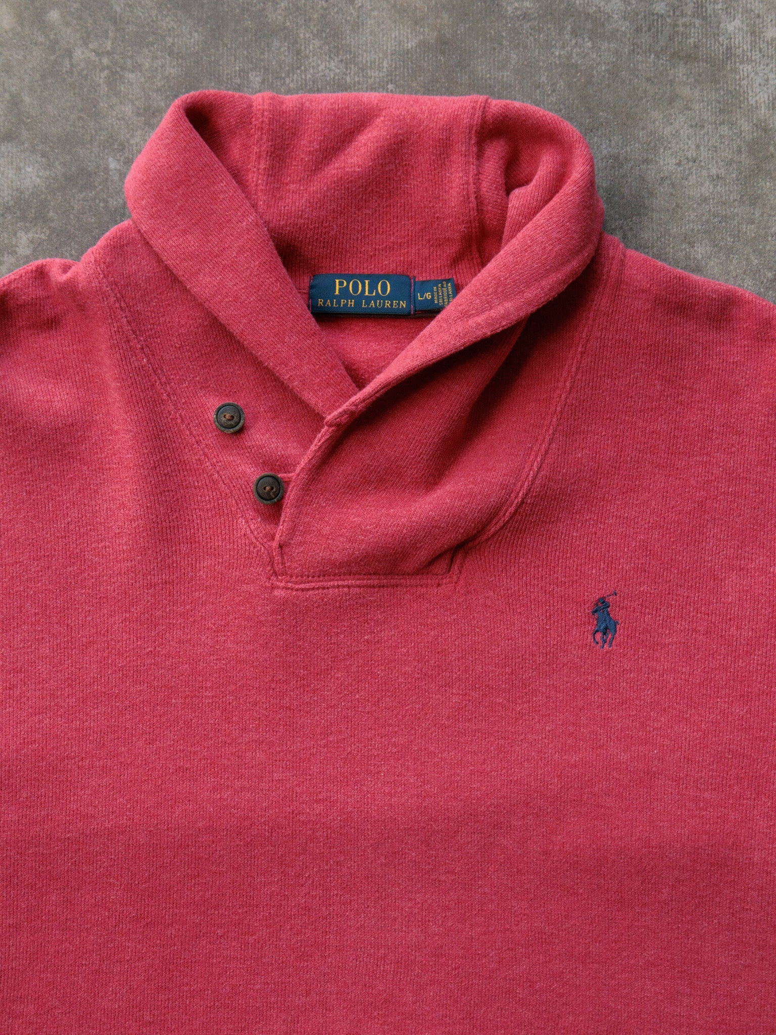 Vintage Red Polo Ralph Lauren Shawl Neck Knit Sweater (L)