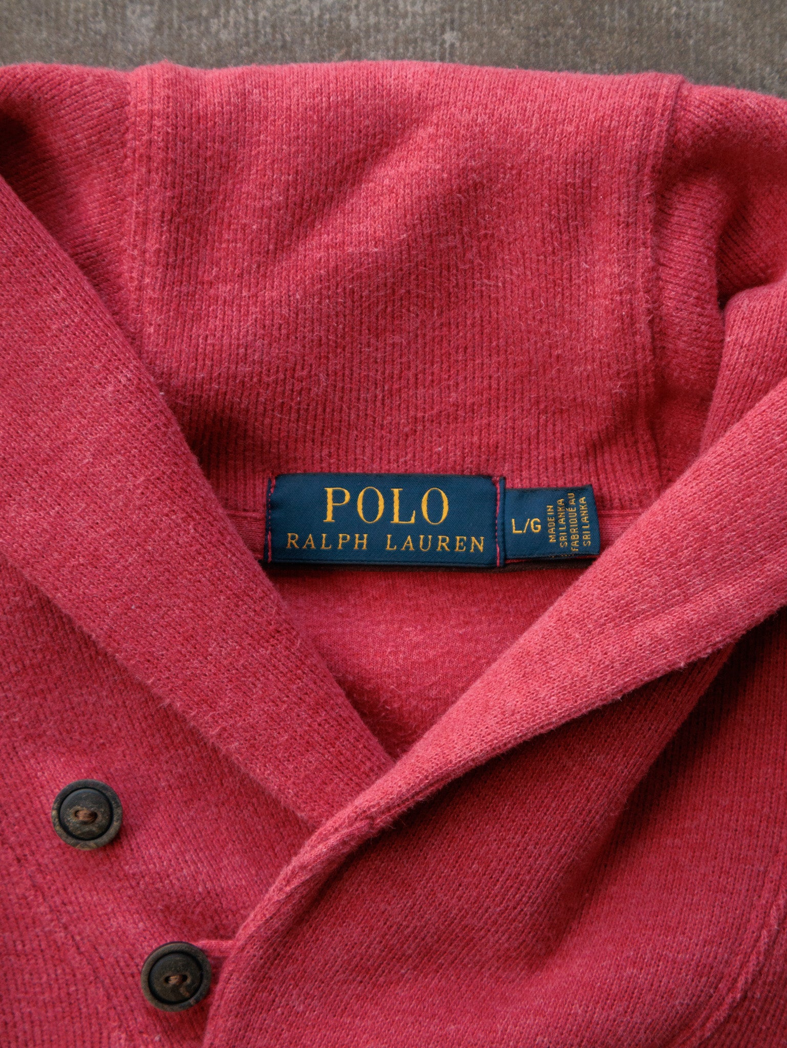 Vintage Red Polo Ralph Lauren Shawl Neck Knit Sweater (L)