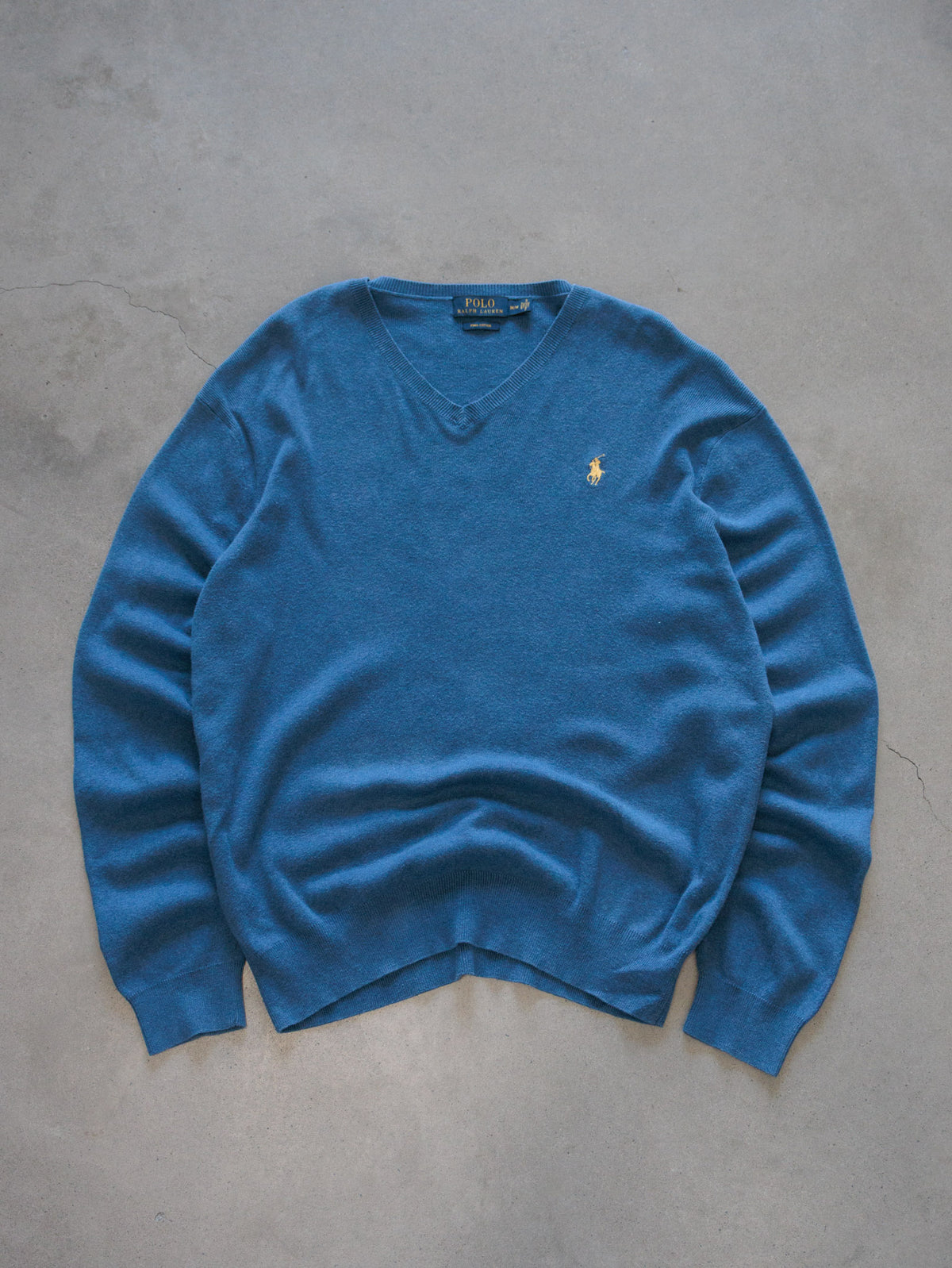 Vintage Blue Polo Ralph Lauren V-Neck Knit Sweater (M)