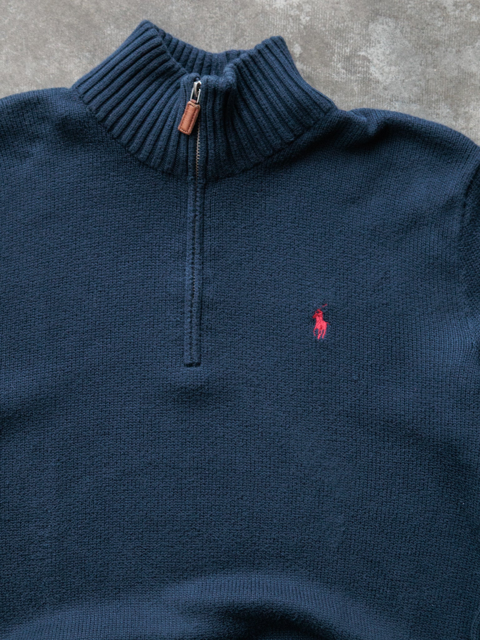 Vintage 00s Navy Polo Ralph Lauren Quarter Zip Knit Sweater (M)
