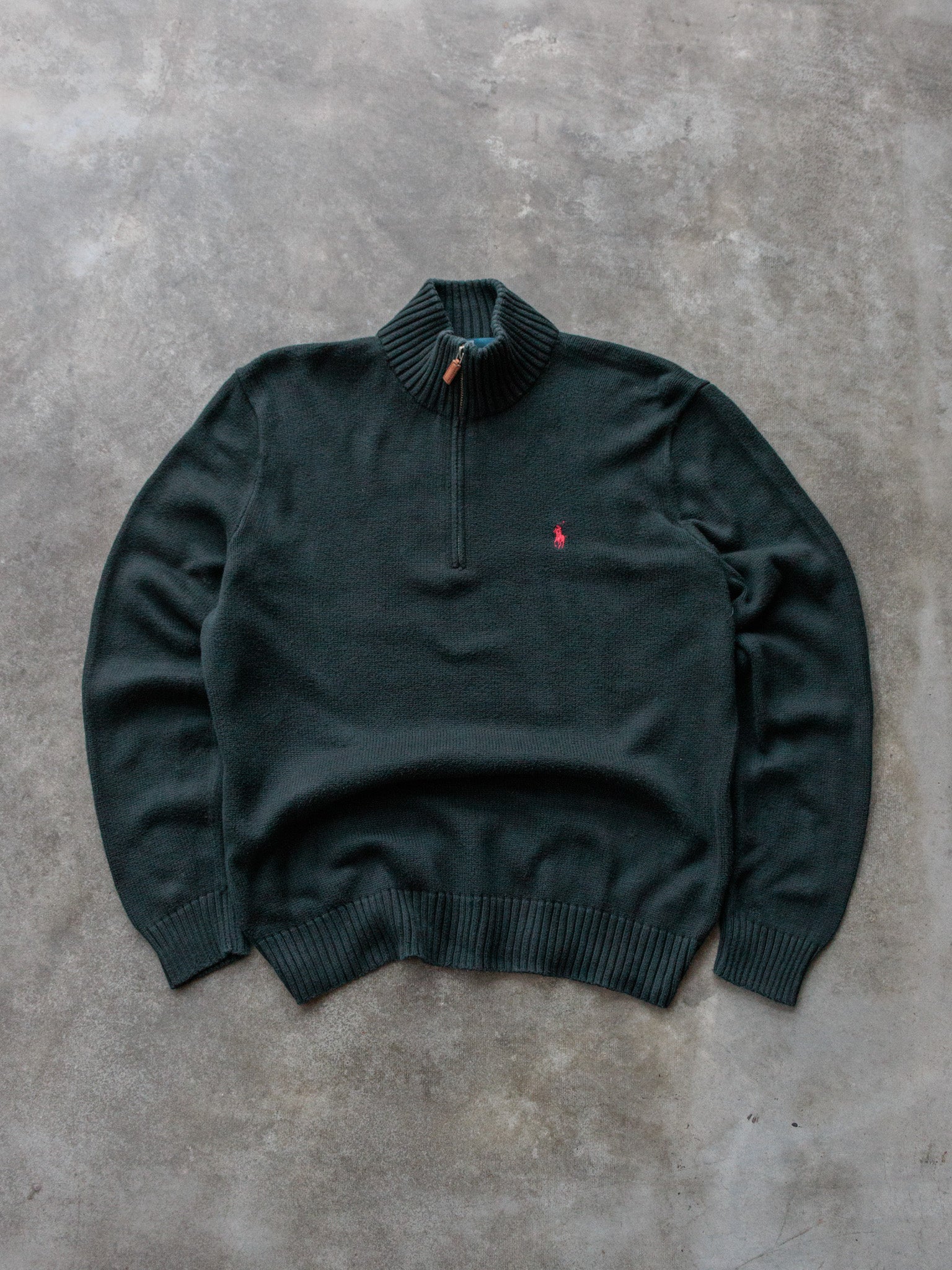 Vintage Green Polo Ralph Lauren Quarter Zip Knit Sweater (M)
