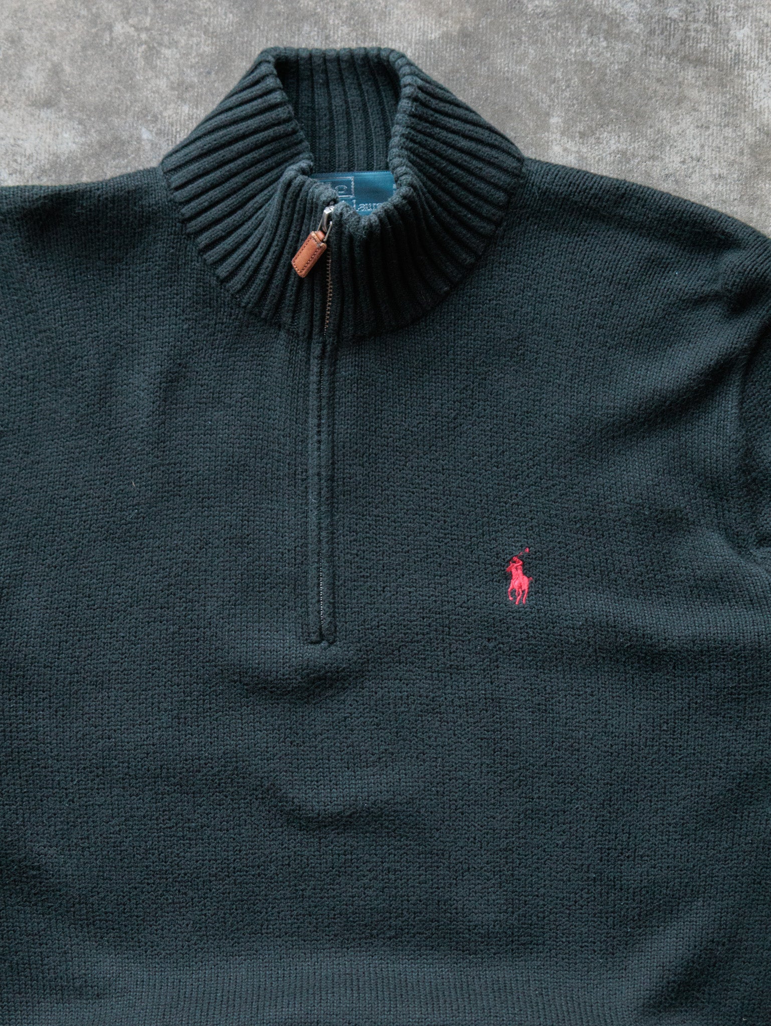 Vintage Green Polo Ralph Lauren Quarter Zip Knit Sweater (M)