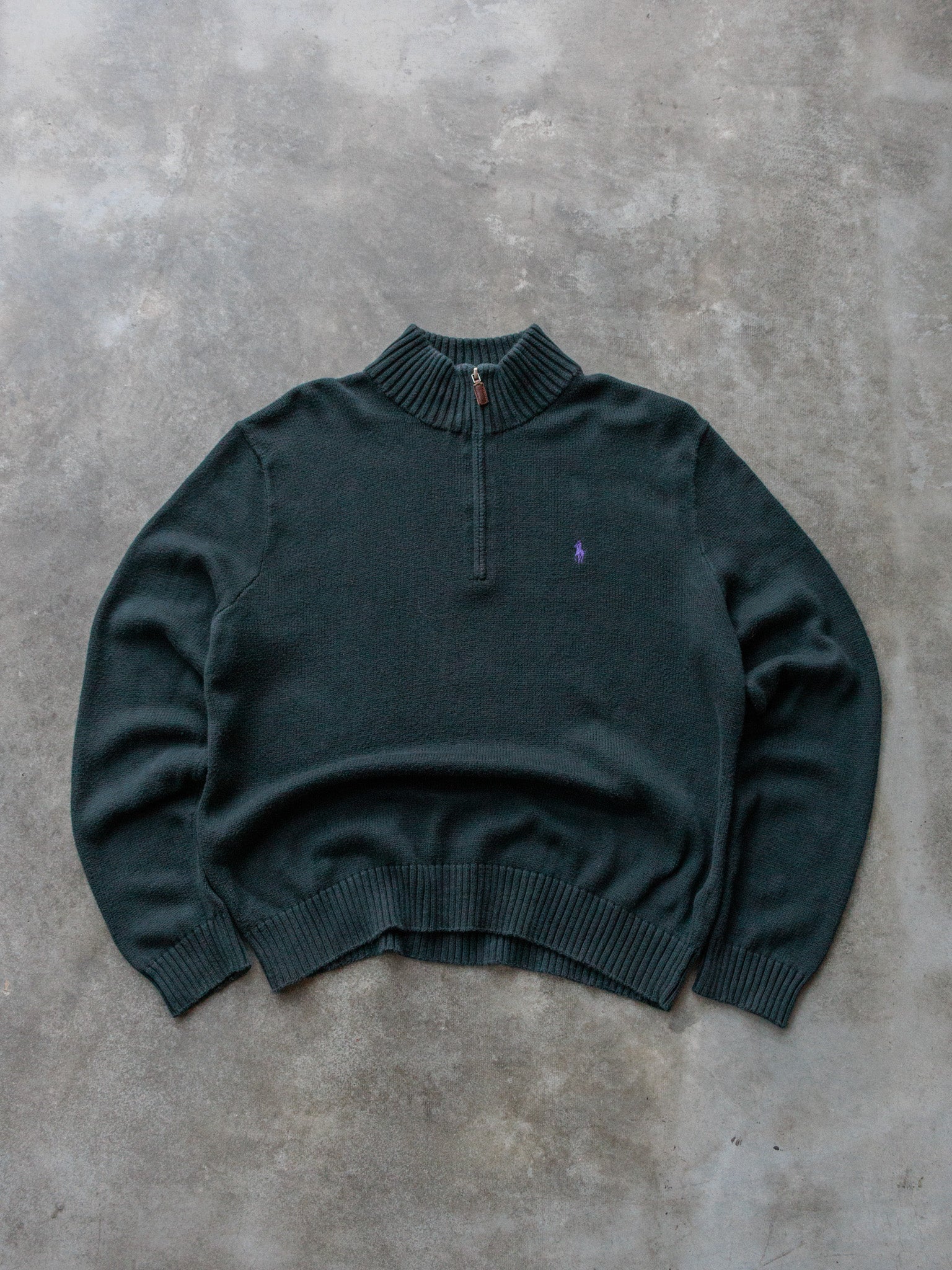 Vintage Green Polo Ralph Lauren Quarter Zip Knit Sweater (L)
