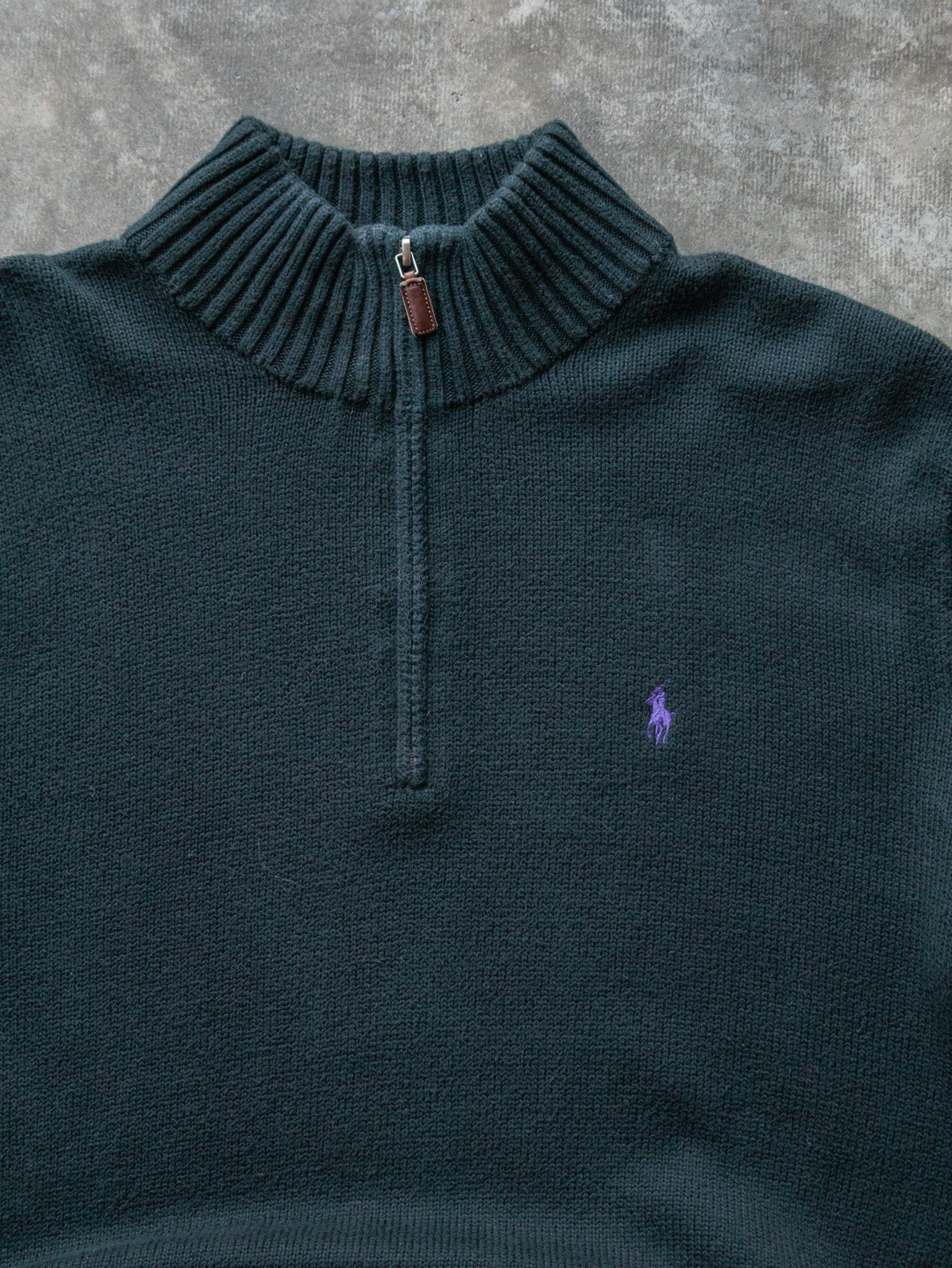 Vintage Green Polo Ralph Lauren Quarter Zip Knit Sweater (L)
