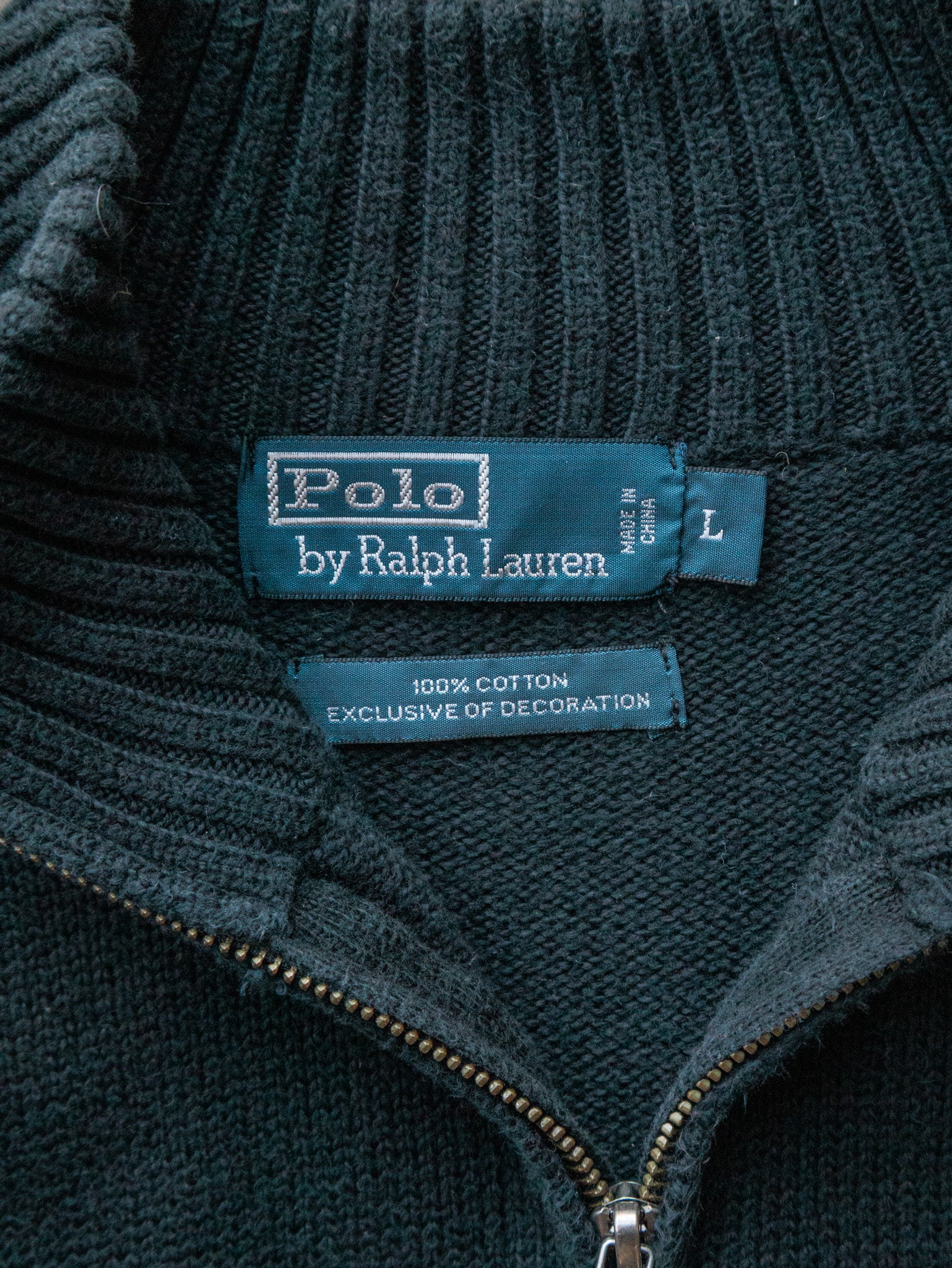 Vintage Green Polo Ralph Lauren Quarter Zip Knit Sweater (L)