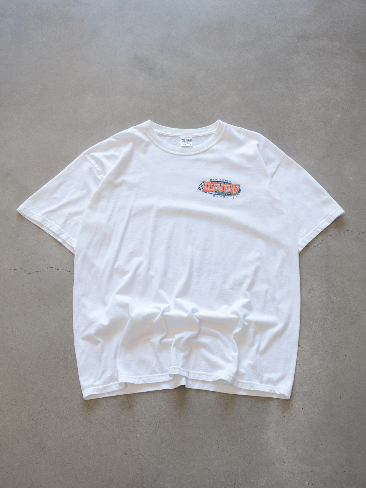 Vintage 00s White Destruction Productions Demolition Derby Tee (XL)