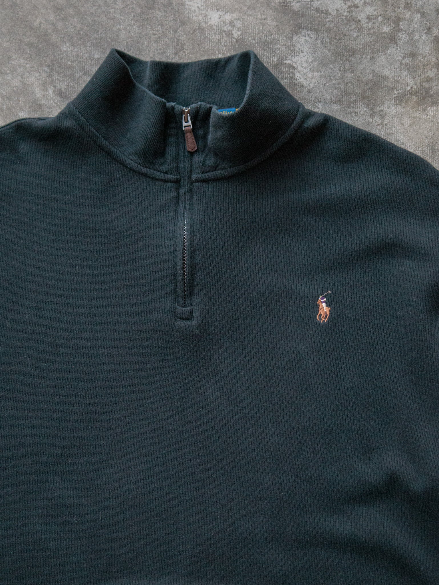 Vintage Green Polo Ralph Lauren Quarter Zip Knit Sweater (XL)