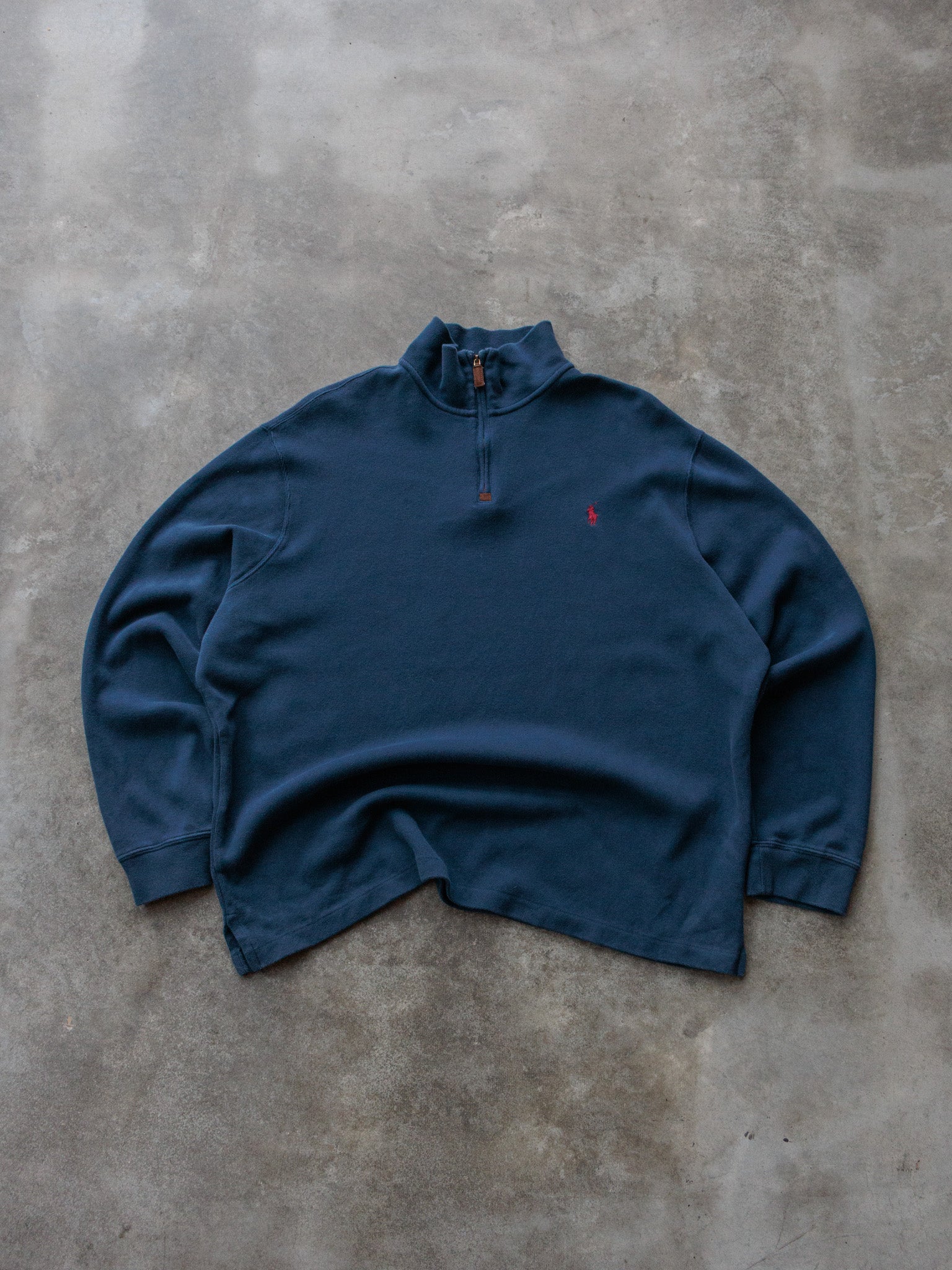 Vintage Navy Polo Ralph Lauren Quarter Zip Knit Sweater (XL)