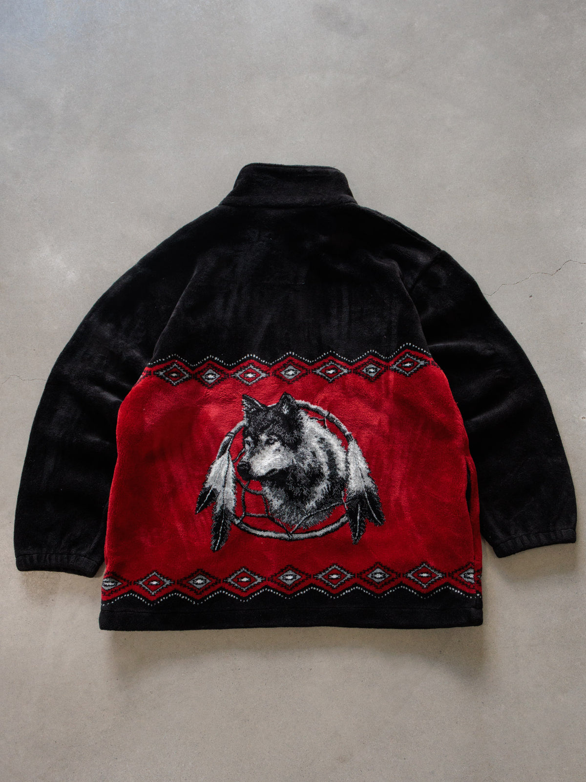 Vintage 90s Black Alaska Wolf Fleece Jacket (-)