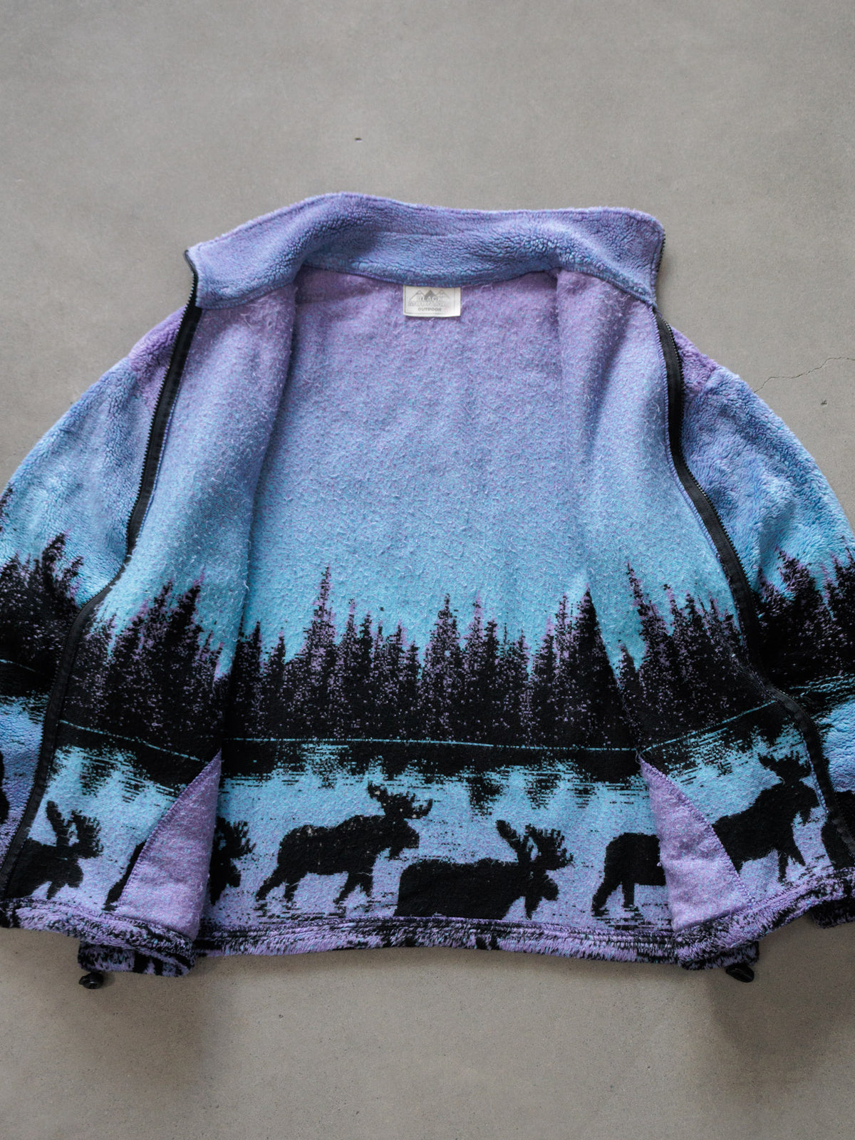 Vintage Purple Black Mountain Outdoor Moose Fleece Jacket (L)