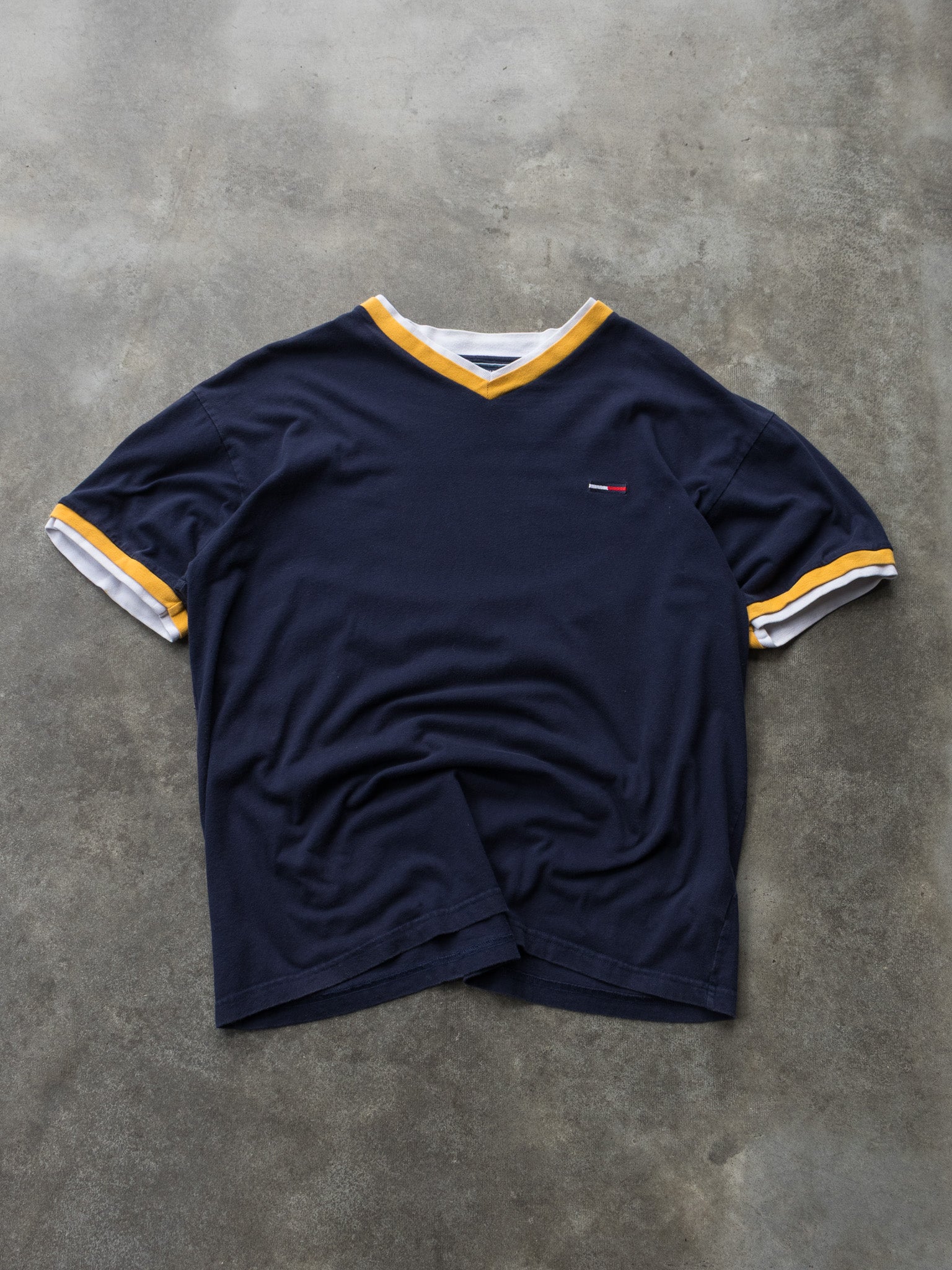 Vintage 90s Navy Tommy Jeans V-Neck Ringer Tee (2XL)