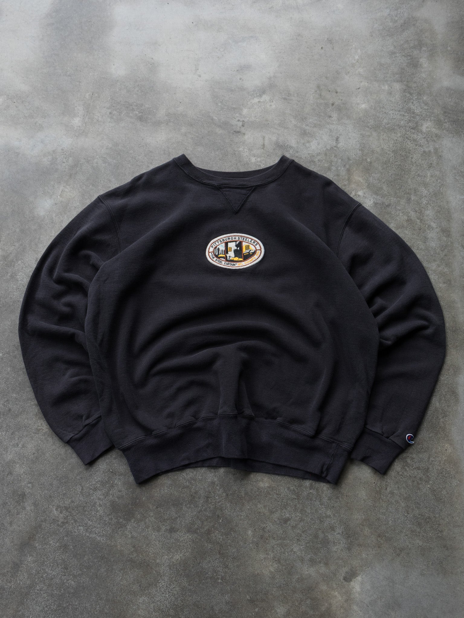 Vintage 90s Black Champion Pittsburgh Steelers Sweatshirt (XL)