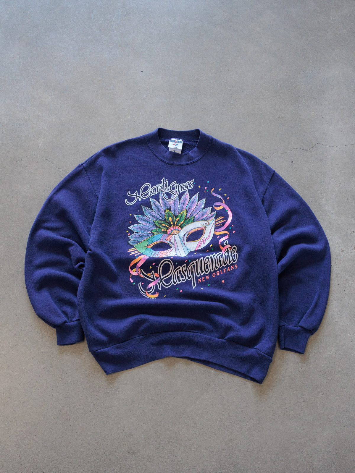 Vintage 90s Purple Mardi Gras Masquerade New Orleans Sweatshirt (L)