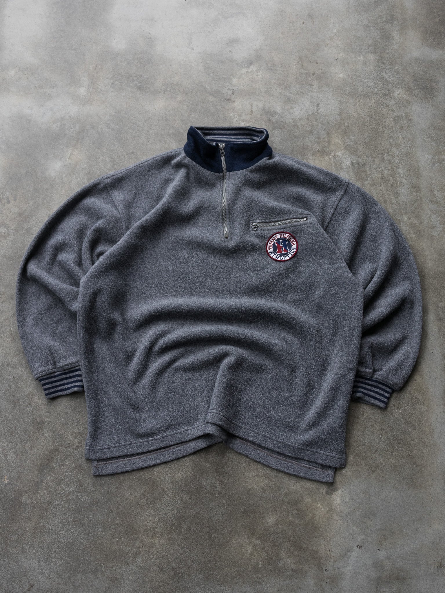 Vintage 90s Grey Tommy Hilfiger Athletics Quarter Zip Fleece (M)