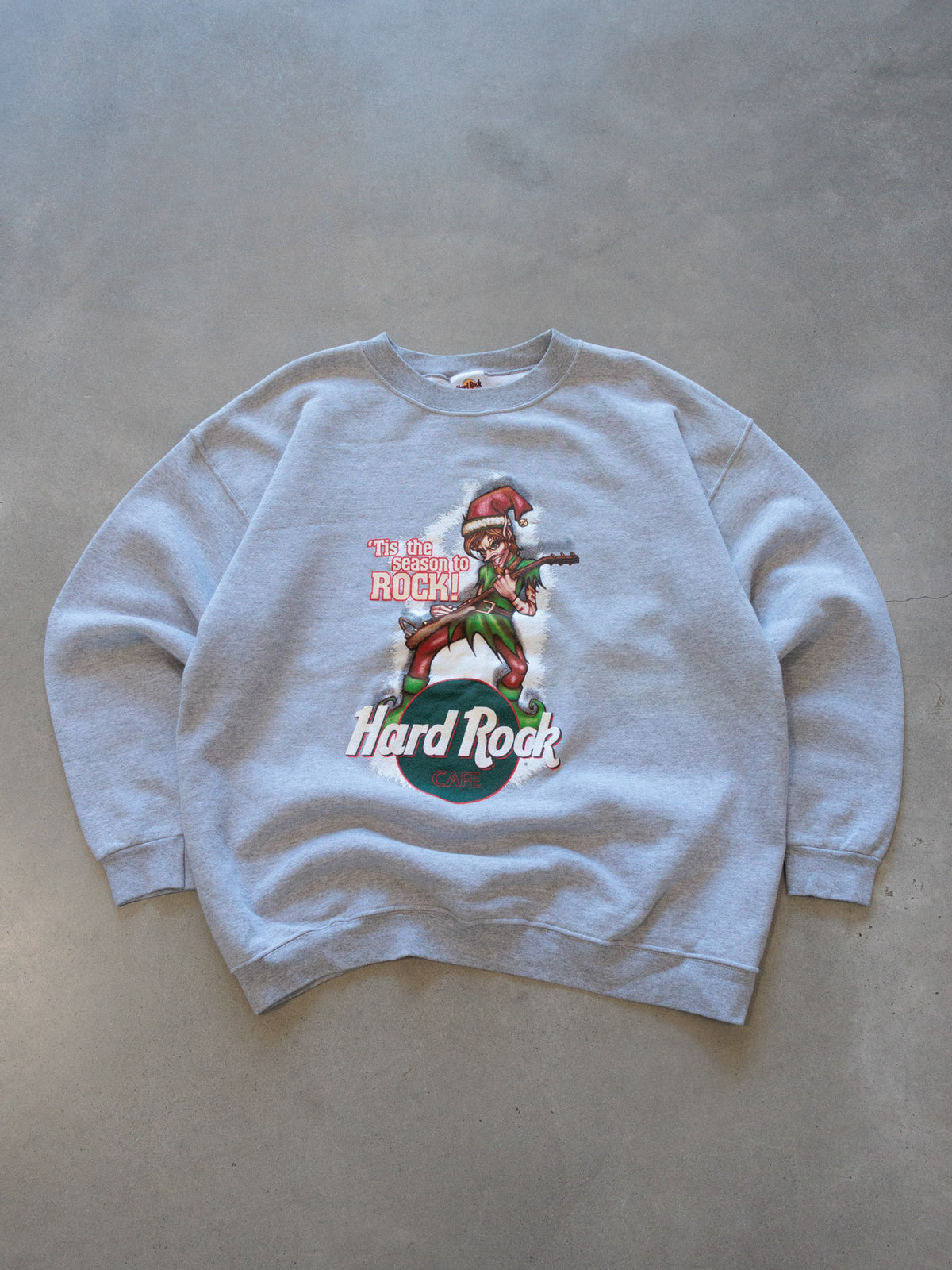 Vintage Grey Hard Rock Cafe Christmas Elf Sweatshirt (XL)