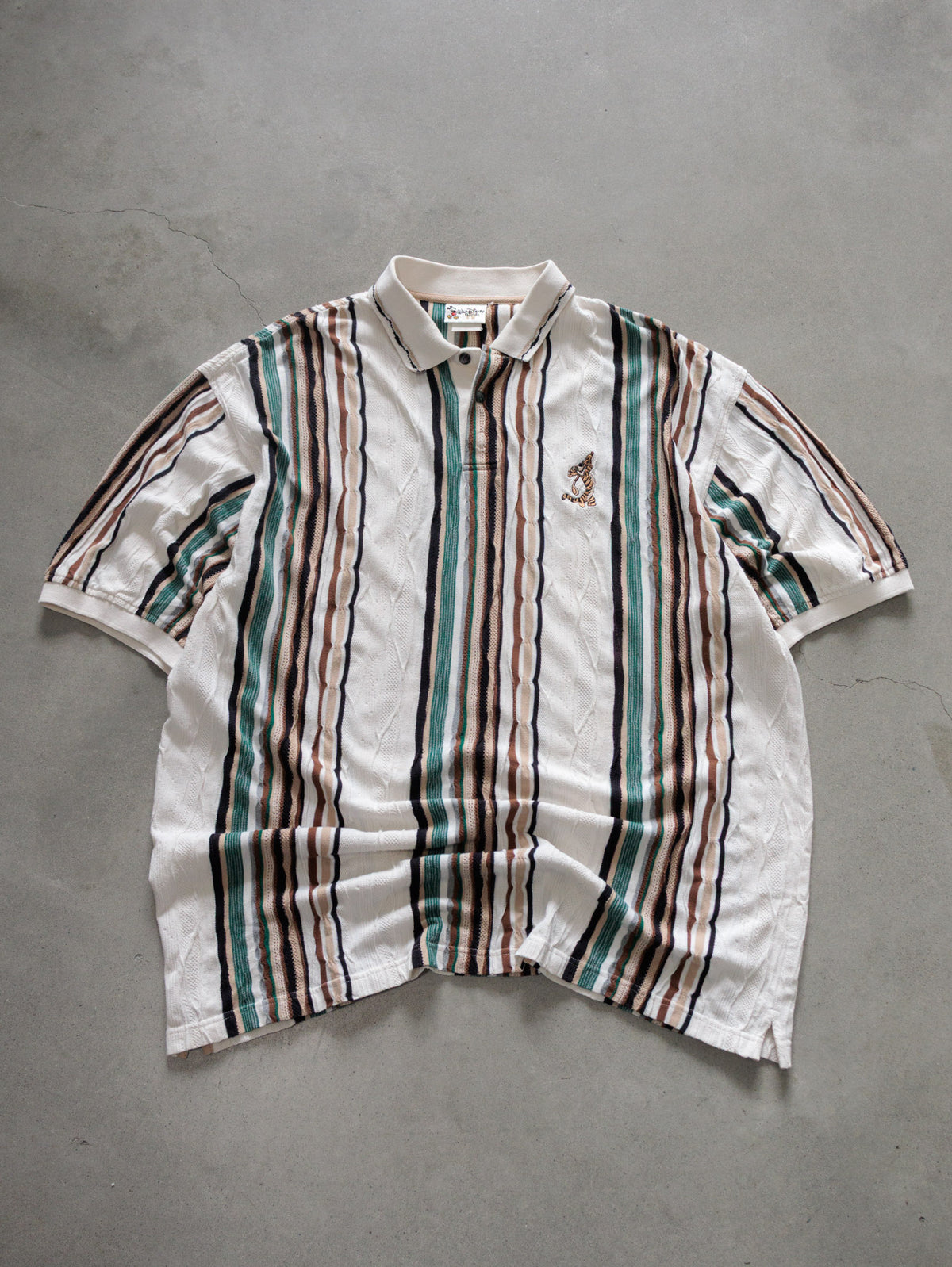 Vintage 90s White Striped Walt Disney World Tigger Polo Shirt (-)