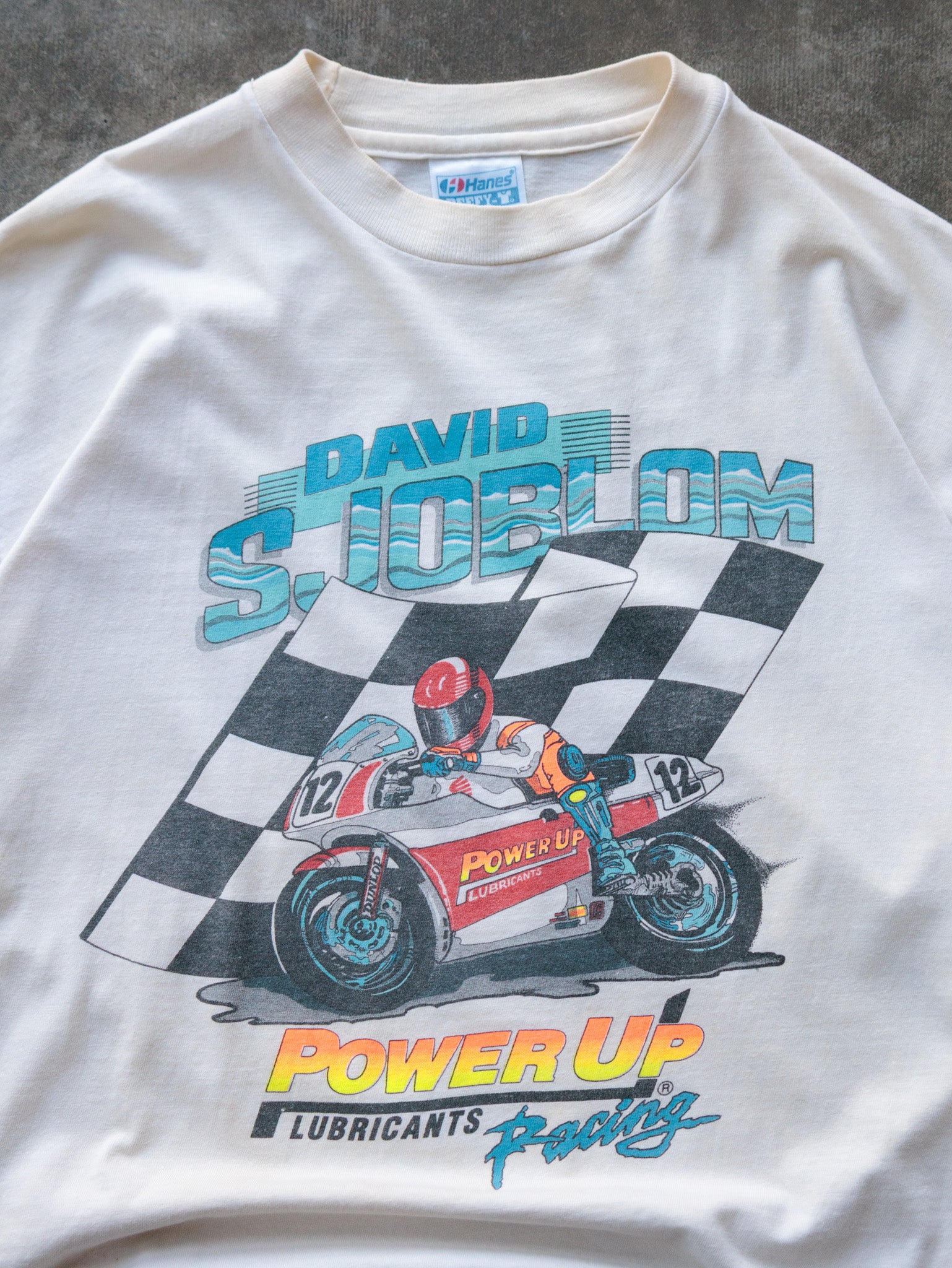 Vintage 90s White David Sjoblom Power Up Racing Tee (L)