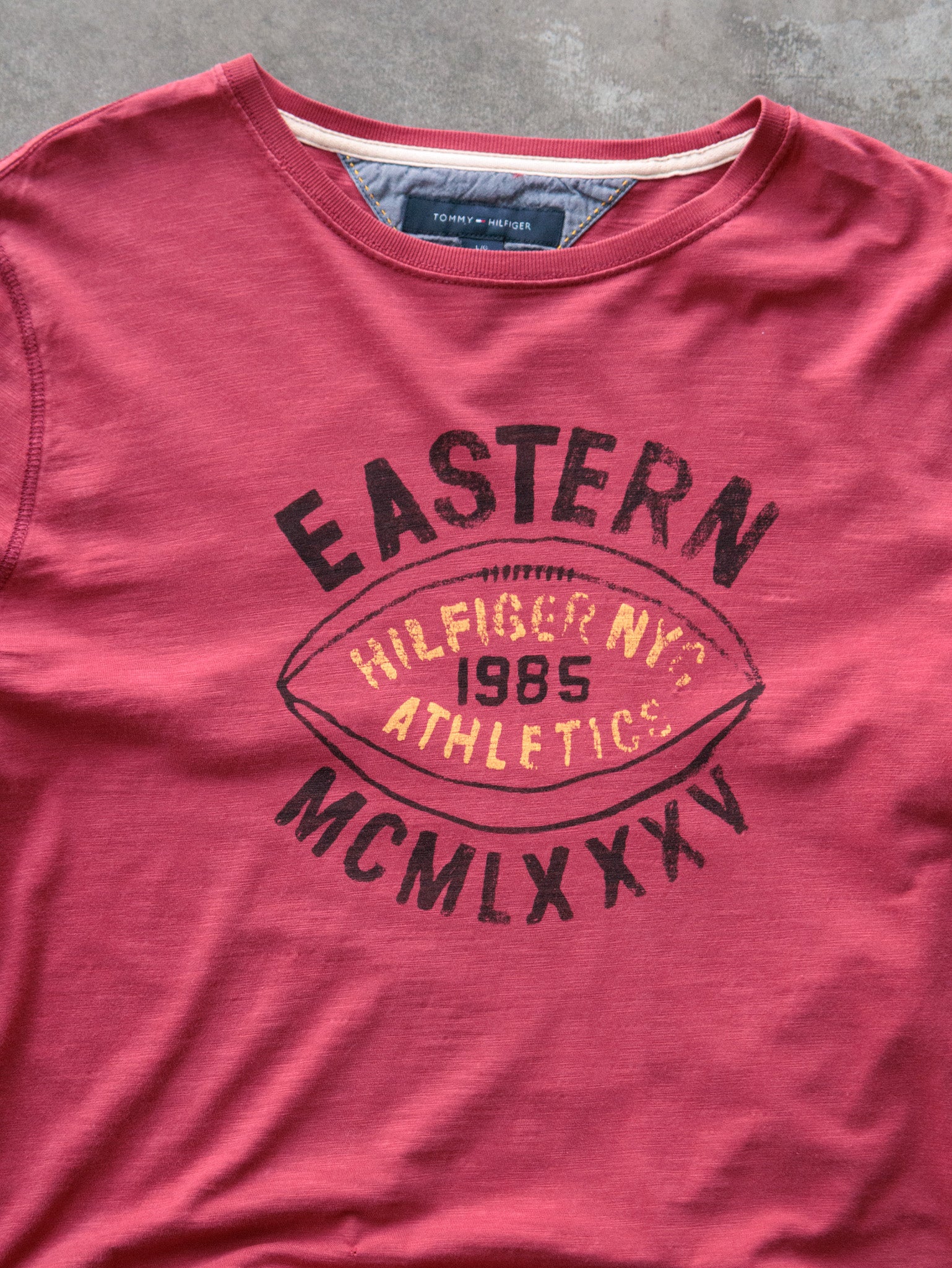 Vintage Red Tommy Hilfiger Eastern Athletics Long Sleeve Tee (L)