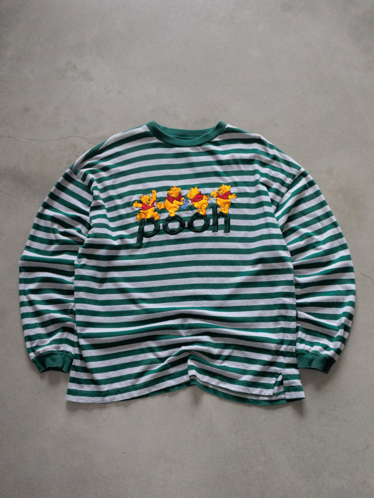 Vintage 00s Green Striped Disney Pooh Long Sleeve Tee (XL)