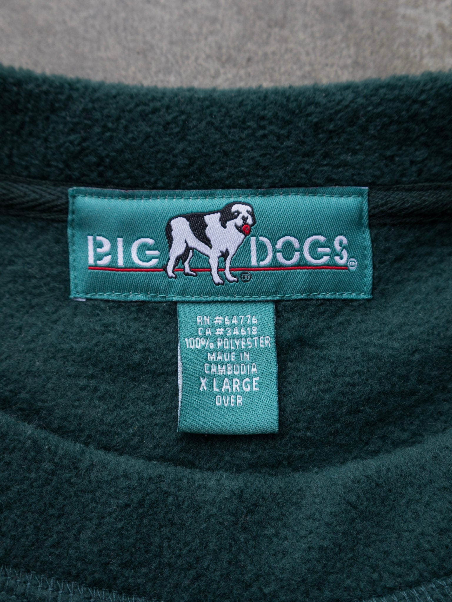 Vintage Forest Green Big Dogs Fleece Sweatshirt (XL)