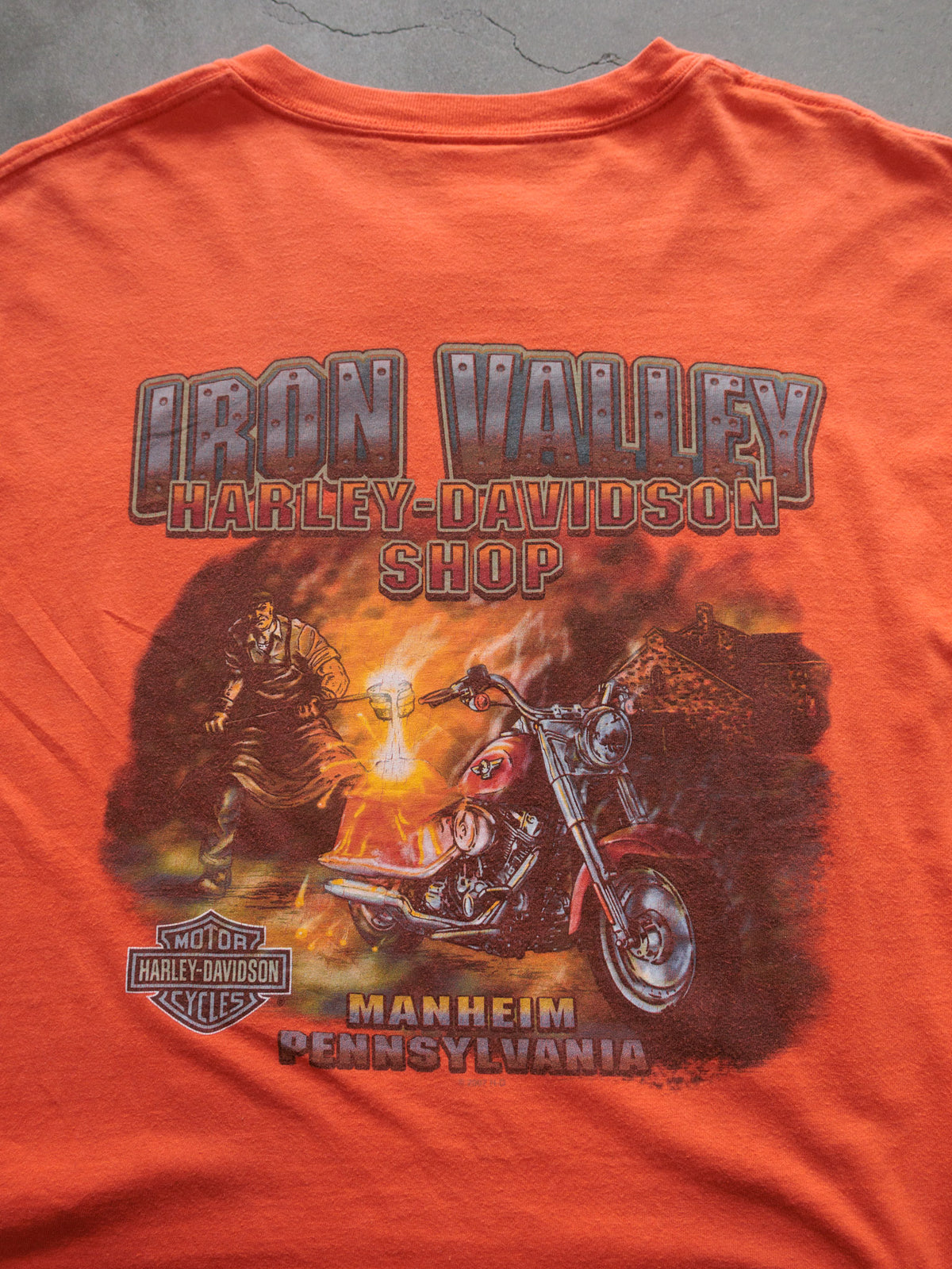 Vintage 2007 Orange Harley-Davidson Manheim Pennsylvania Tee (2XL)