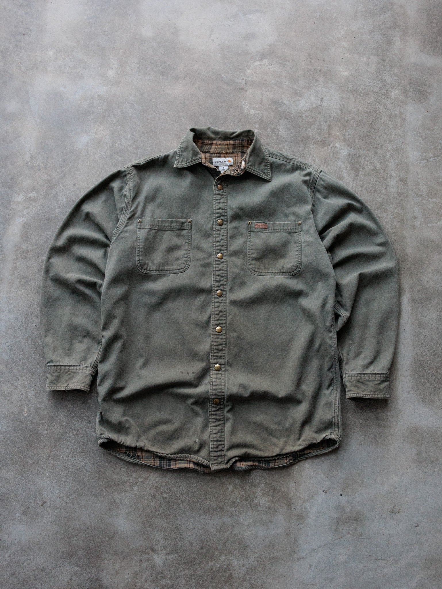 Vintage Green Carhartt Flannel-Lined Shirt (L Tall)