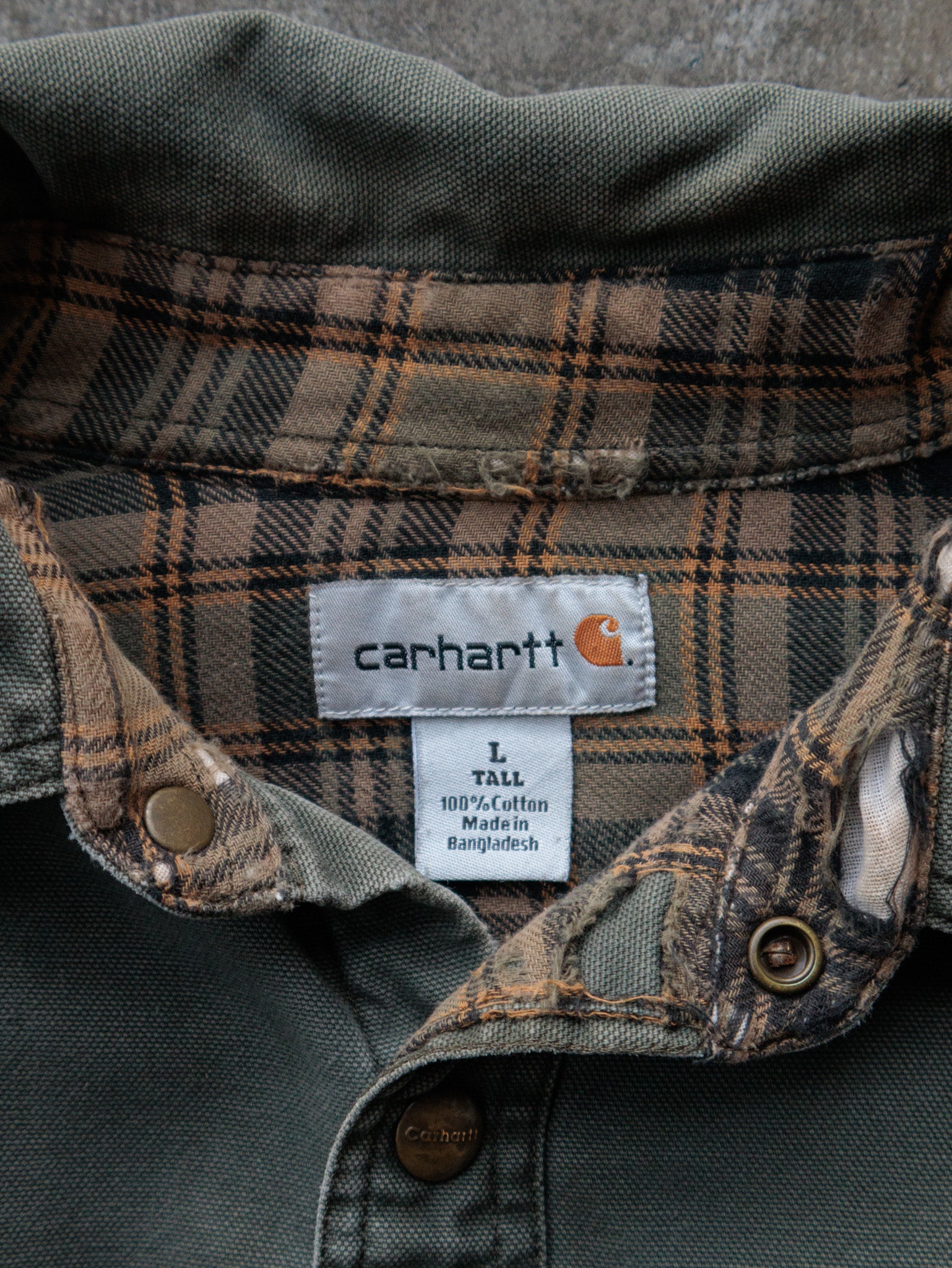 Vintage Green Carhartt Flannel-Lined Shirt (L Tall)