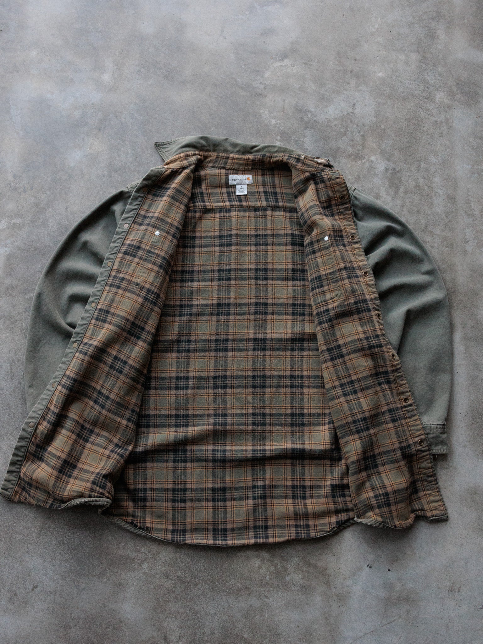 Vintage Green Carhartt Flannel-Lined Shirt (L Tall)