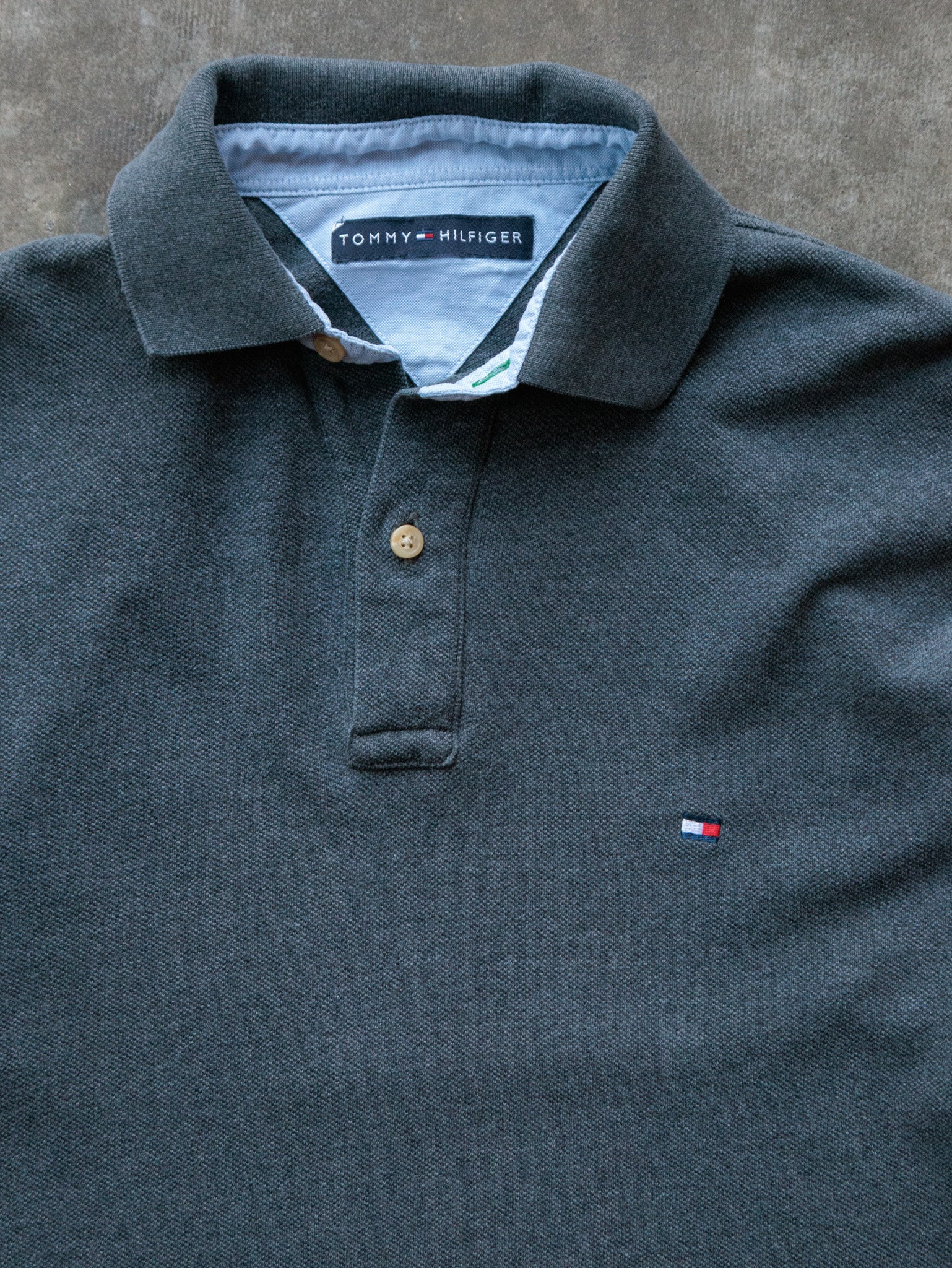 Vintage Green Tommy Hilfiger Long Sleeve Polo Shirt (-)