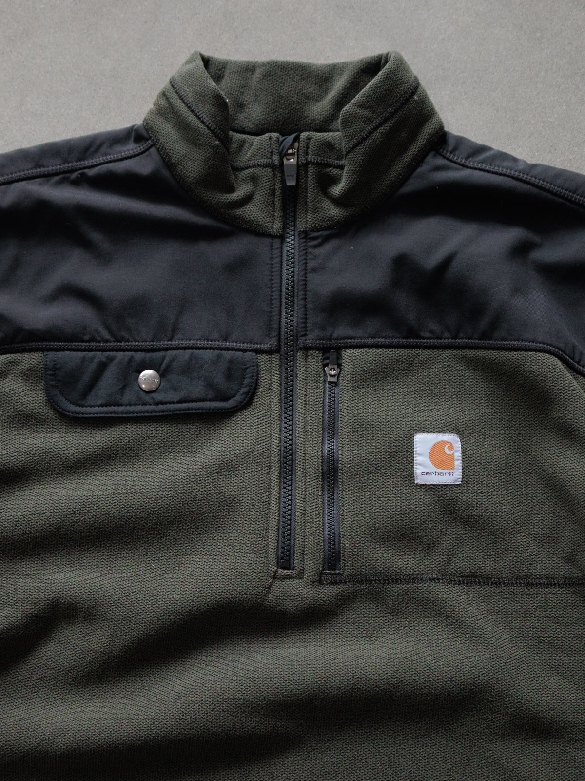 Vintage Green Carhartt Colourblock Fleece Quarter Zip (XL)
