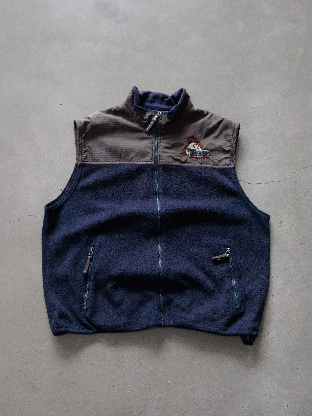 Vintage 90s Navy Taz Colourblock Fleece Vest (L)