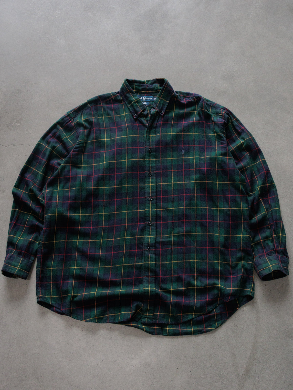 Vintage Green Plaid Ralph Lauren Flannel Shirt (XL)
