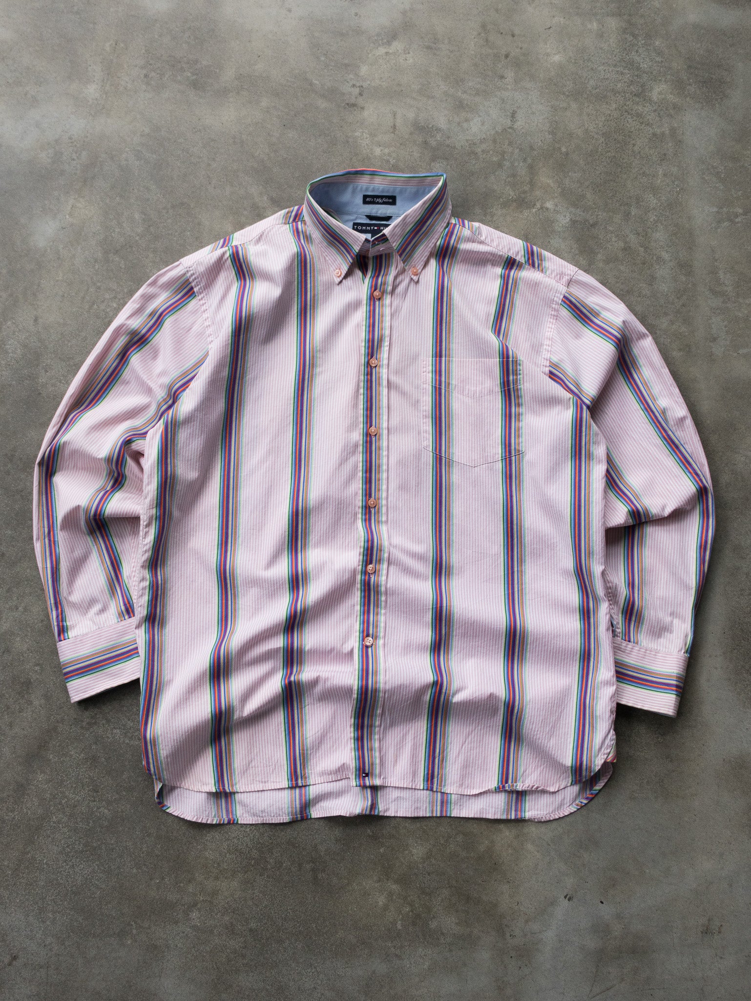 Vintage 90s Pink Tommy Hilfiger Striped Shirt (L)