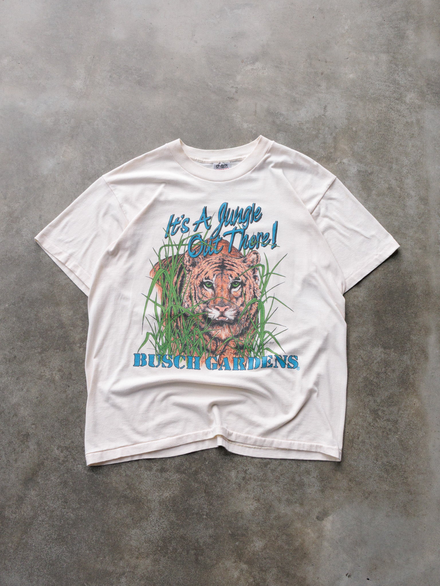 Vintage 90s Cream Busch Gardens Tiger Tee (XL)