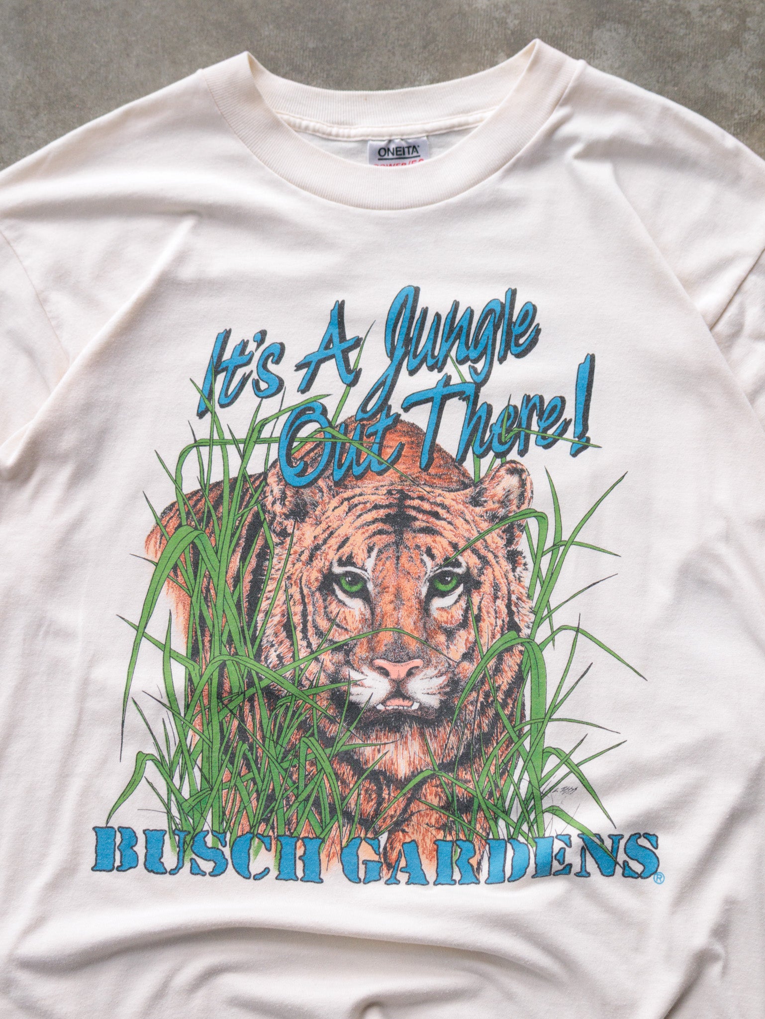 Vintage 90s Cream Busch Gardens Tiger Tee (XL)