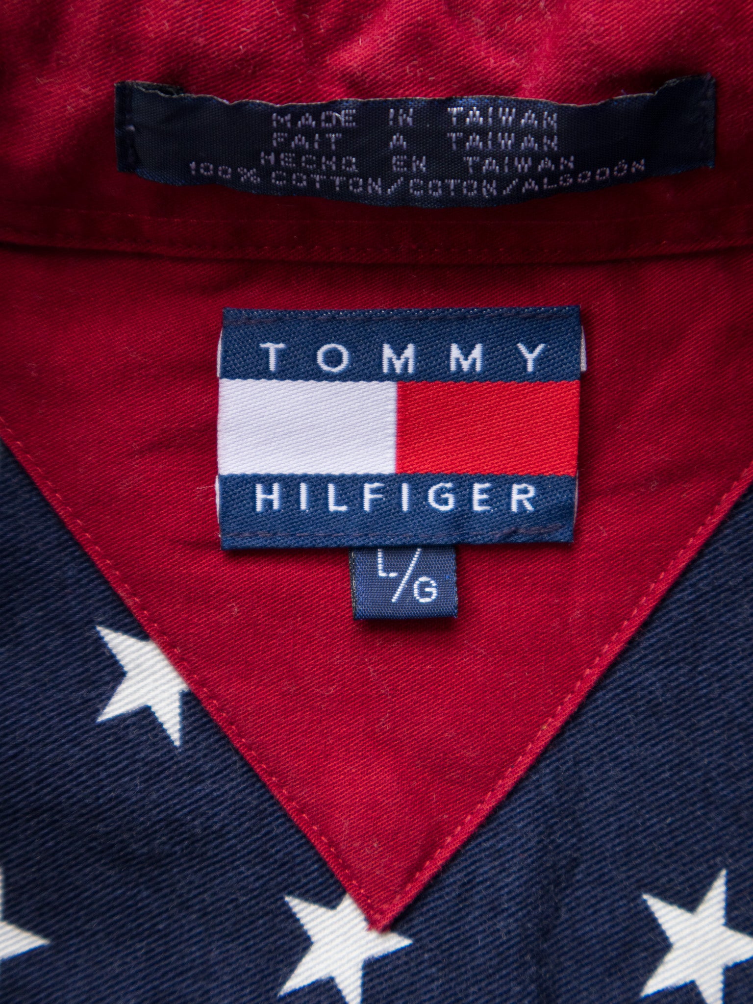 Vintage 90s Navy Tommy Hilfiger Star Print Shirt (L)