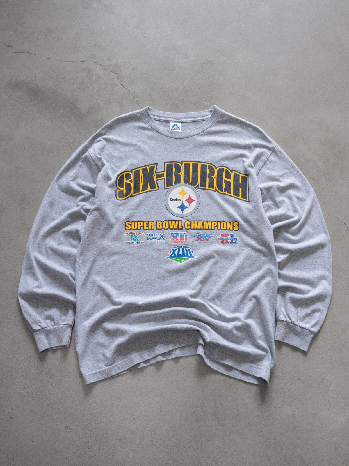 Vintage 2009 Grey Pittsburgh Steelers Super Bowl Champions Long Sleeve Tee (L)