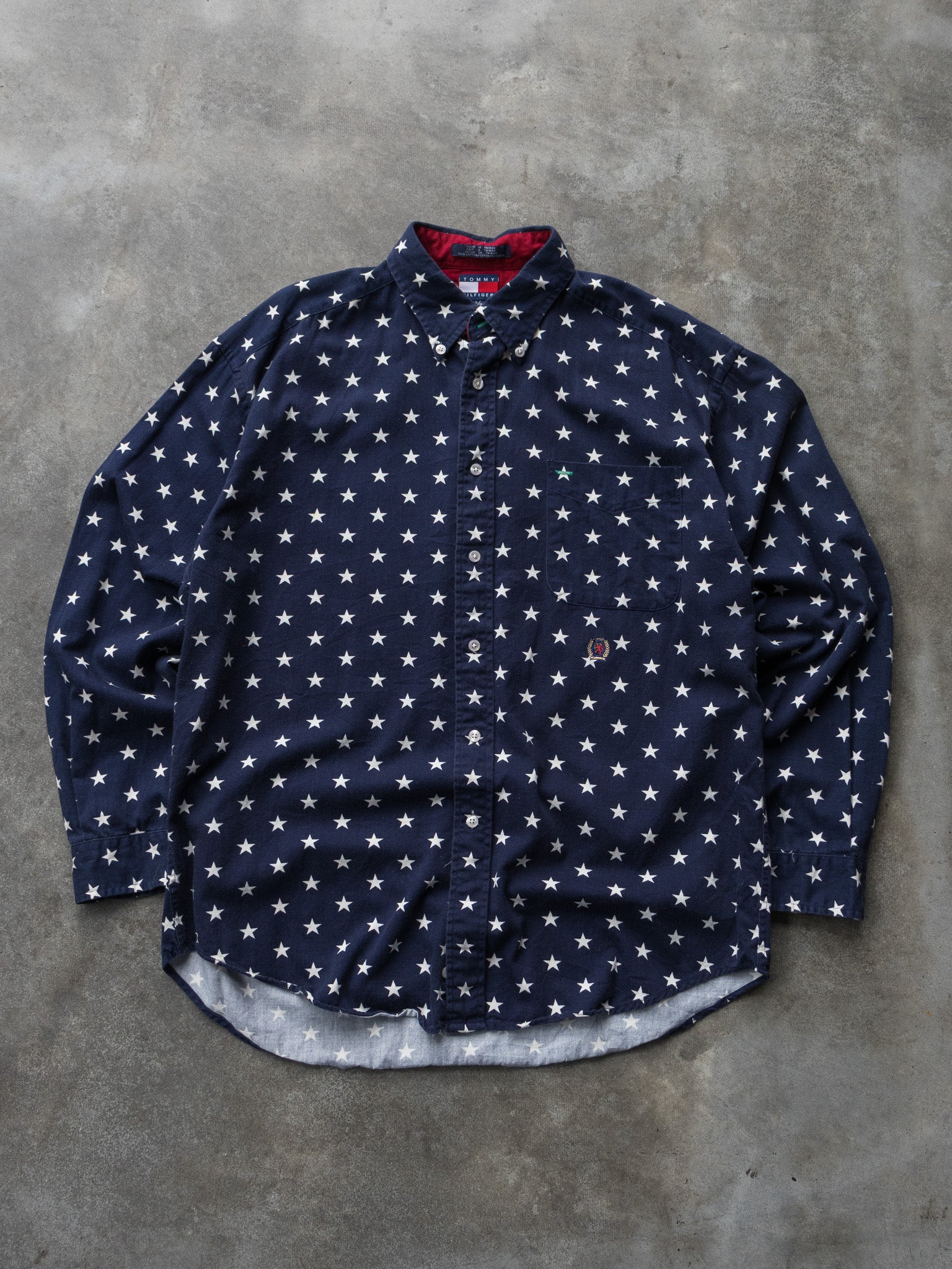 Vintage 90s Navy Tommy Hilfiger Star Print Shirt (L)