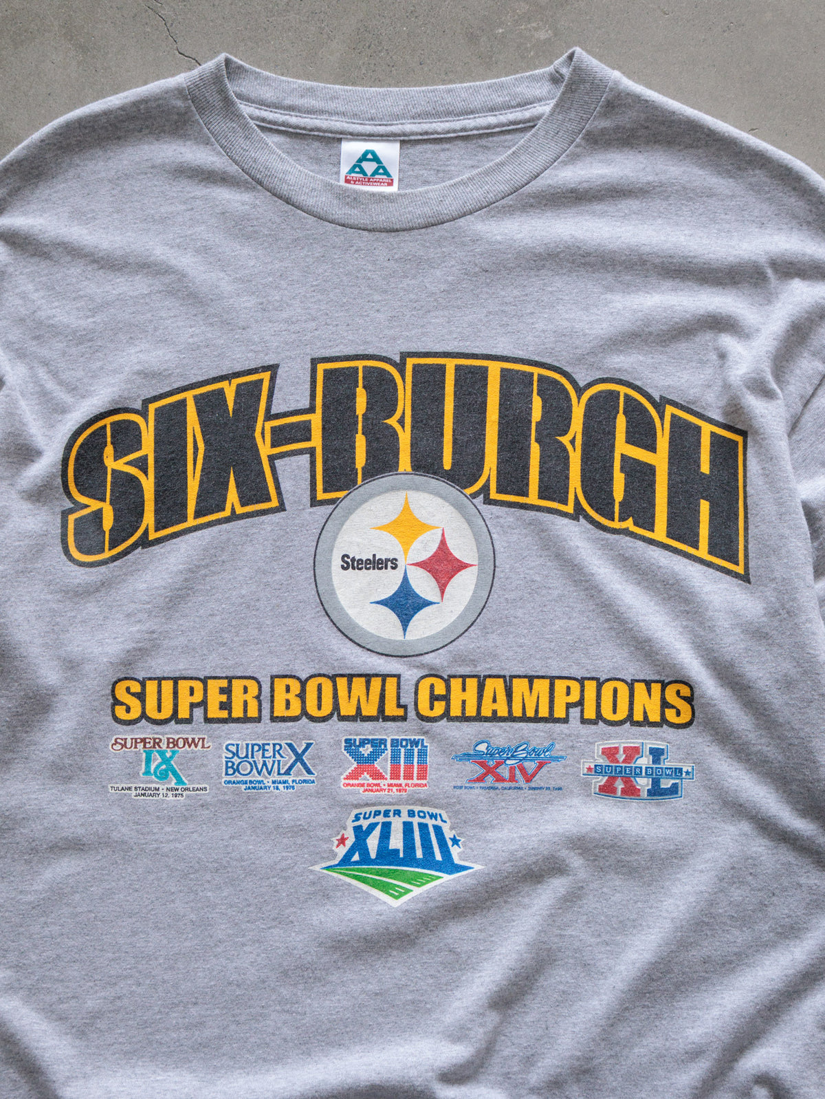 Vintage 2009 Grey Pittsburgh Steelers Super Bowl Champions Long Sleeve Tee (L)