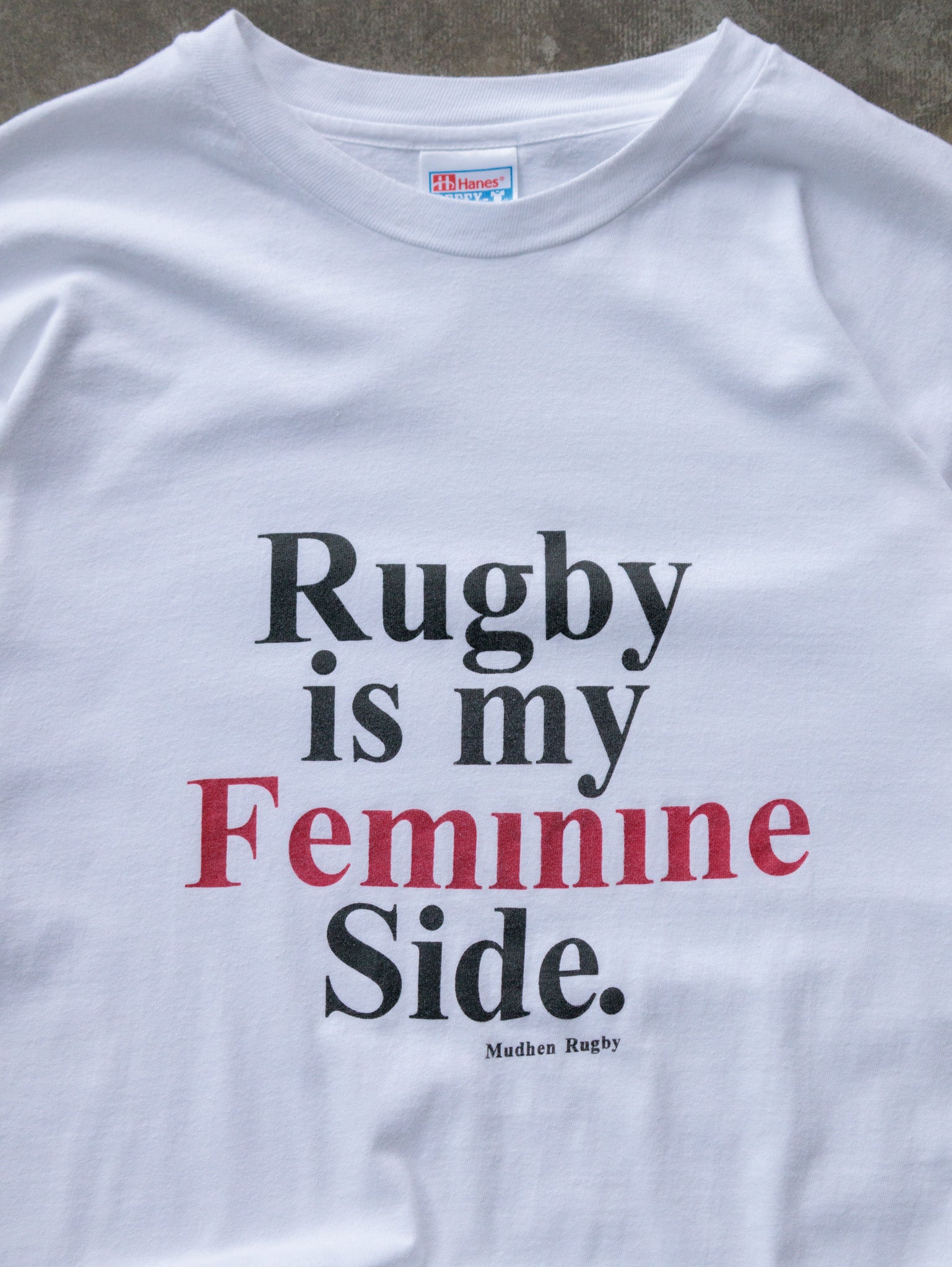 Vintage 90s Rugby is my Feminine Side Slogan Tee (2XL)