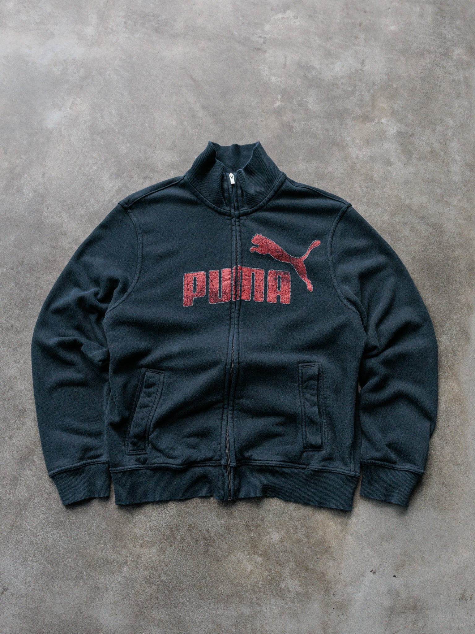 Vintage 00s Black Puma Full Zip Sweatshirt (S)