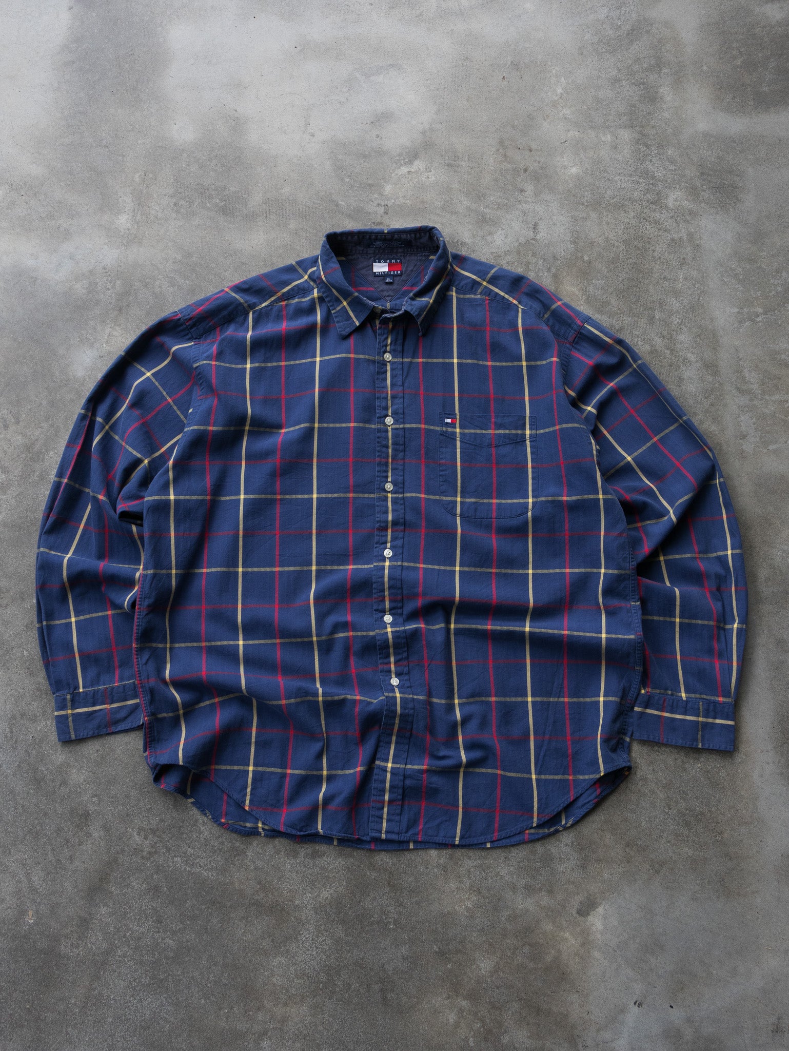 Vintage 00s Navy Tommy Hilfiger Check Shirt (XL)