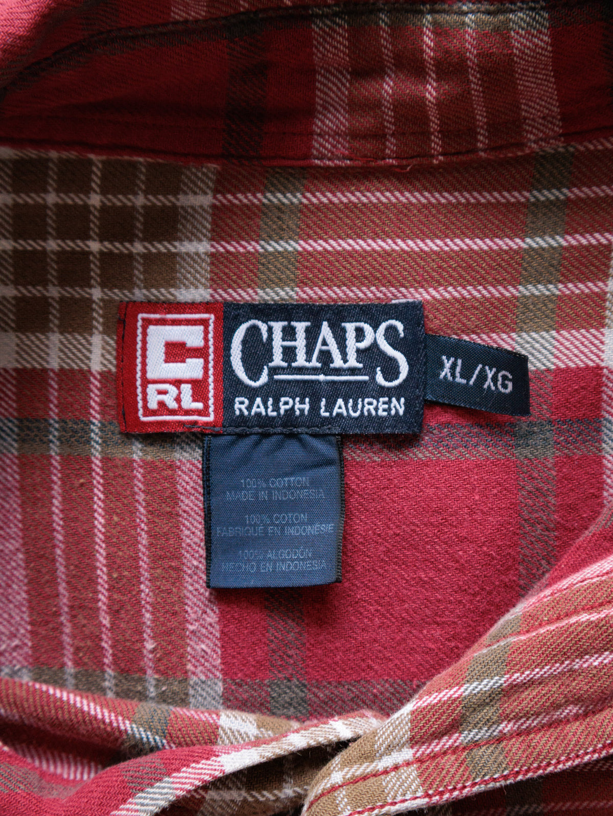 Vintage 00s Red Plaid Chaps Ralph Lauren Flannel Shirt (XL)