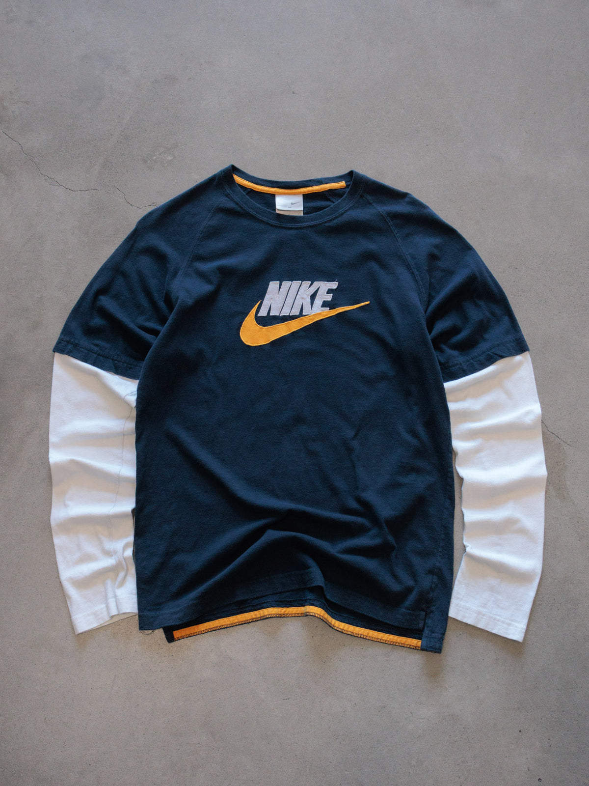Vintage 00s Navy Nike Colourblock Long Sleeve Tee (M)