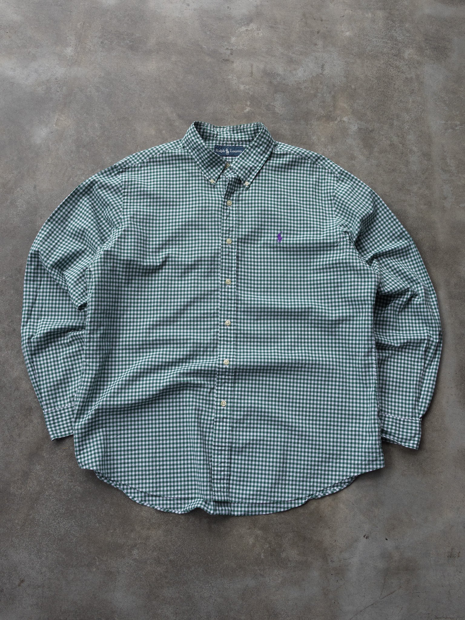 Vintage Green Ralph Lauren Gingham Shirt (XL)