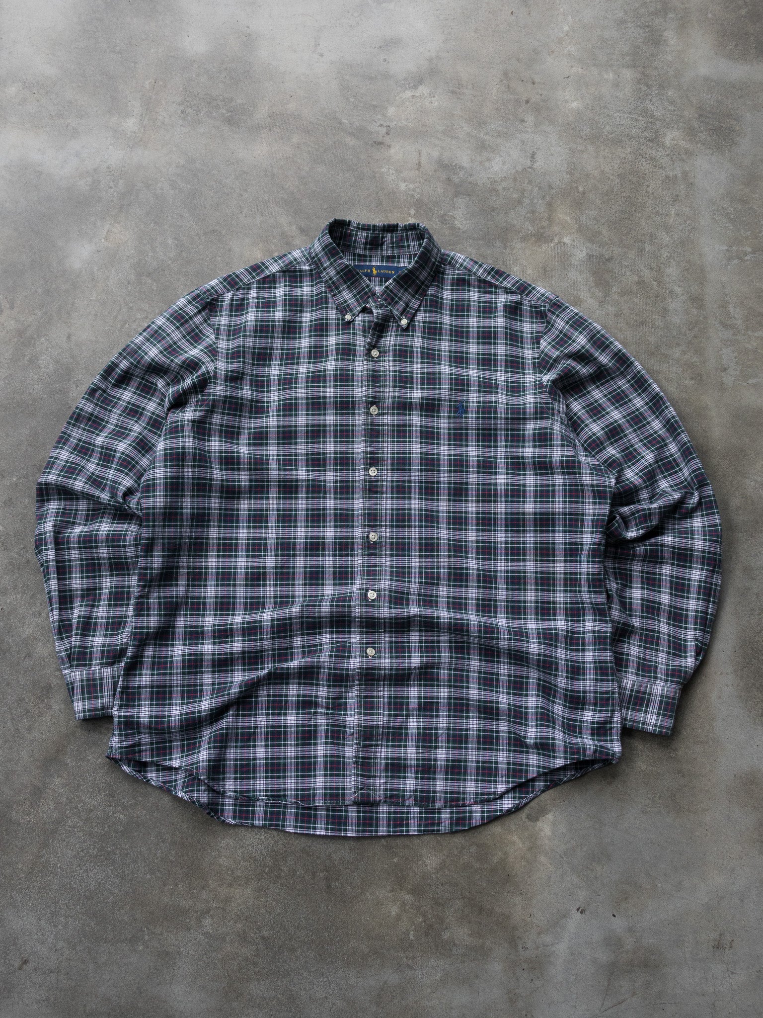 Vintage Green Ralph Lauren Plaid Shirt (XL)